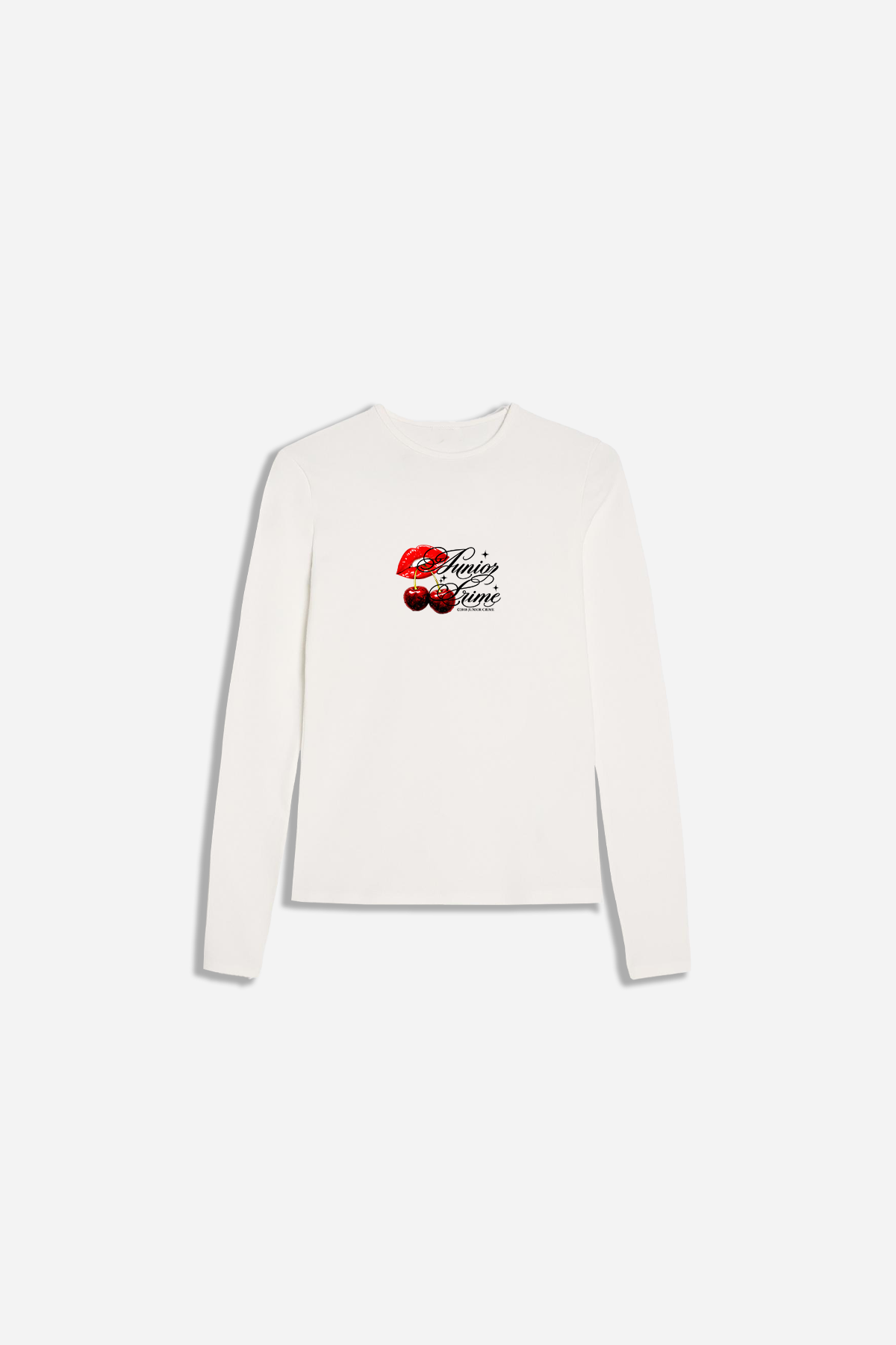 Krem Uzun Kollu Cherry Baskılı Kadın Fit Tshirt