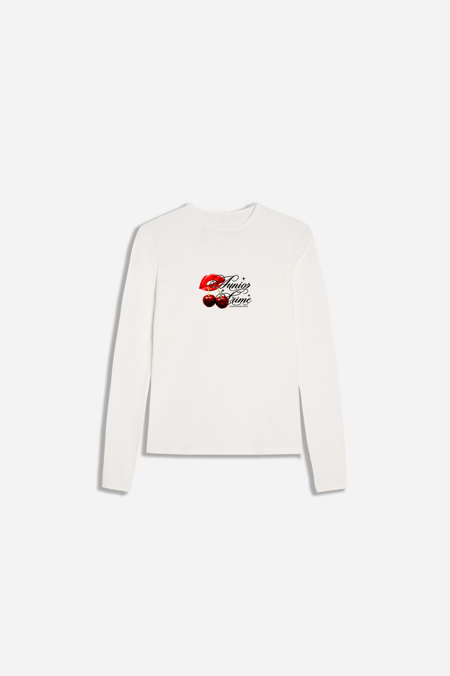 Krem Uzun Kollu Cherry Baskılı Kadın Fit Tshirt