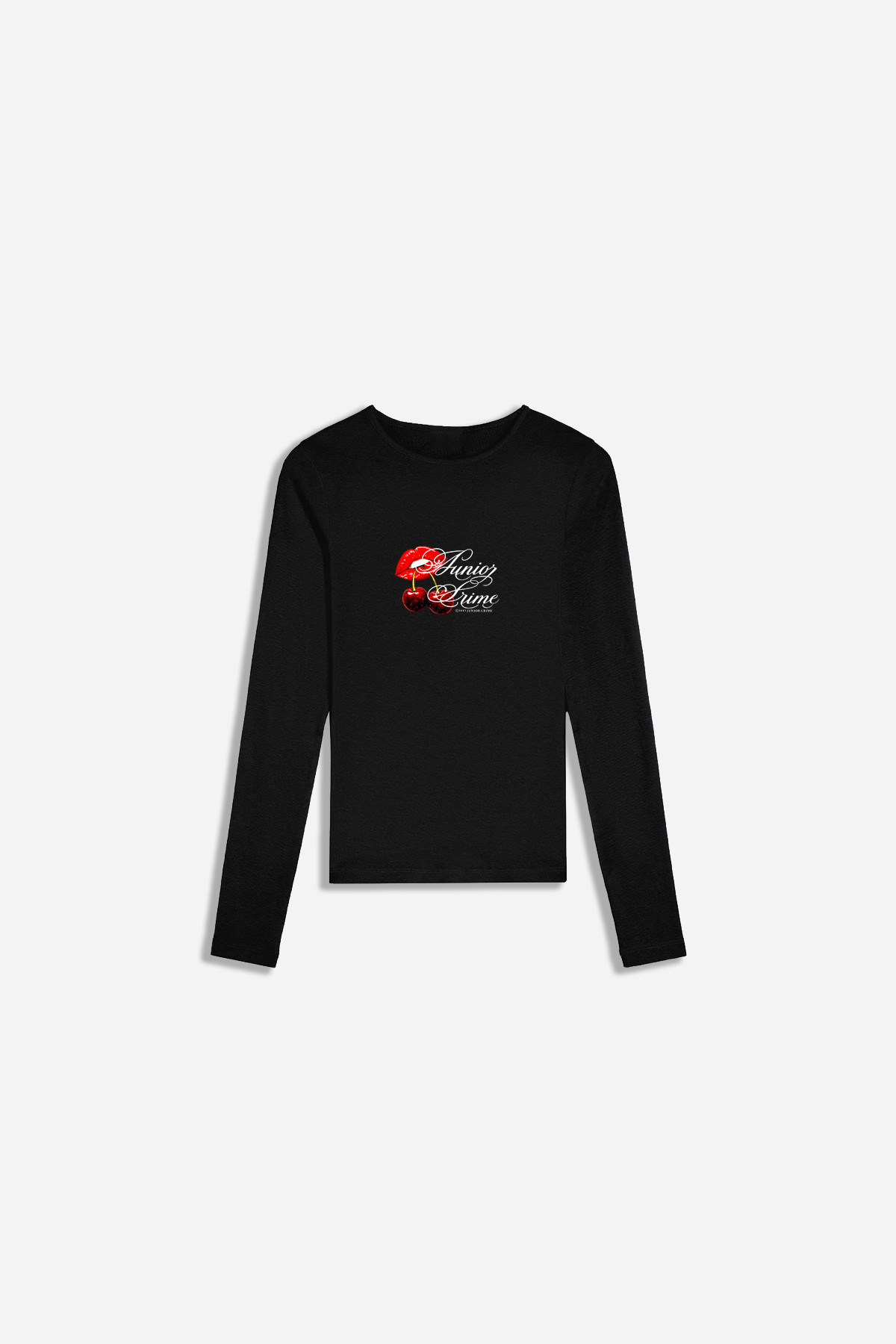 Siyah Uzun Kollu Cherry Baskılı Kadın Fit Tshirt