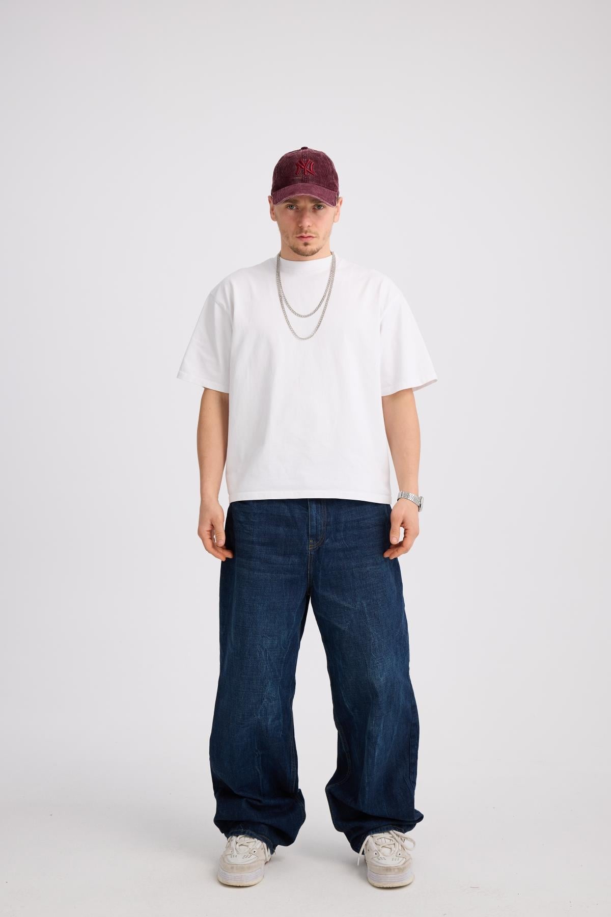 Acid Wash Koyu Mavi Baggy Bdg Jean