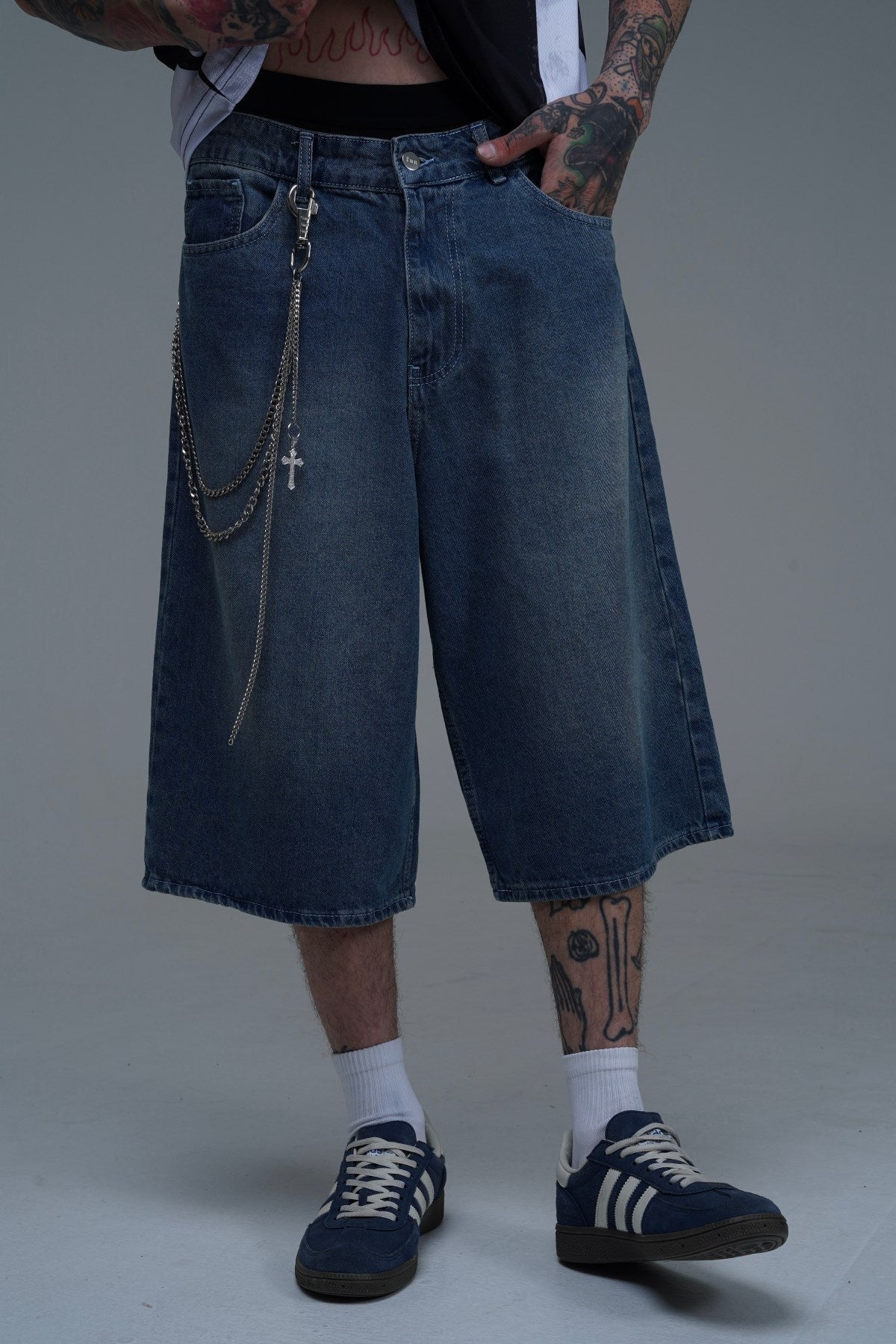 Basic Mavi Baggy Jean Şort