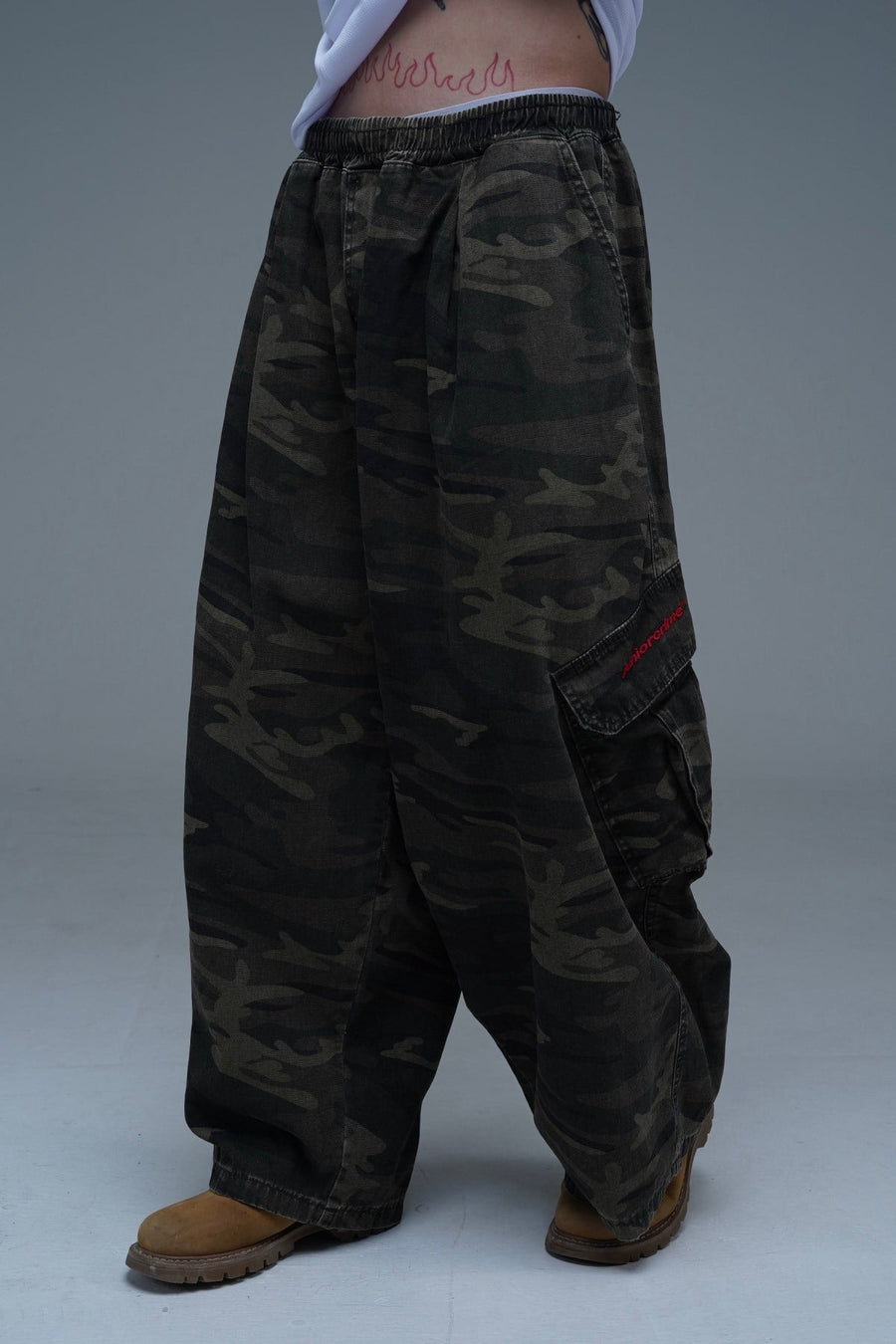 JR Camo Desen Low Waist Baggy Pantolon