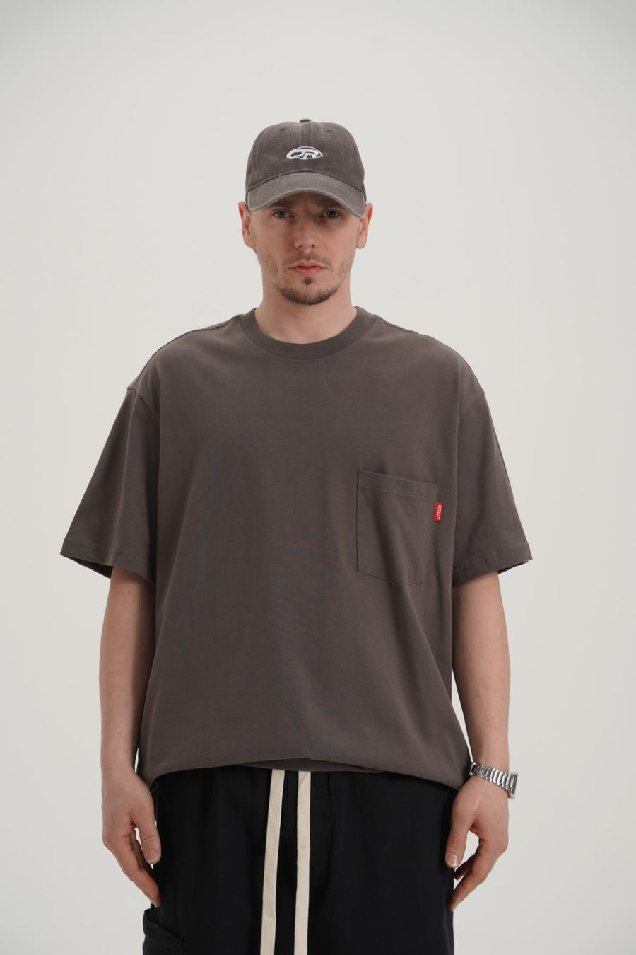 Baskılı Cep Detay Haki Oversize Tshirt CT01 MRT26054