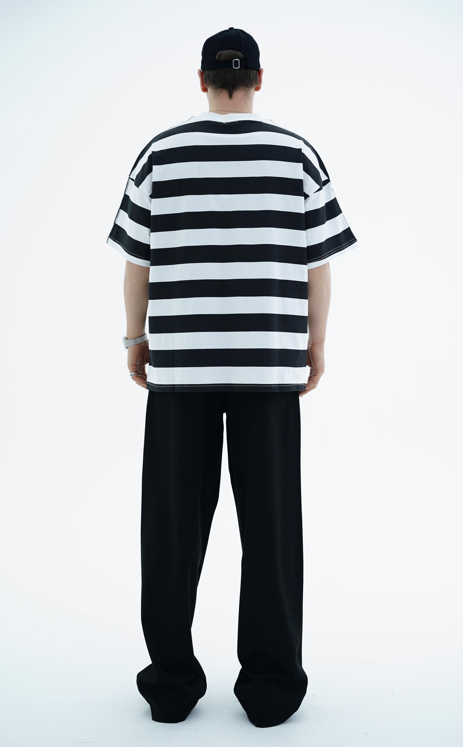Çizgili Siyah Oversize Tshirt JC01 25Y66