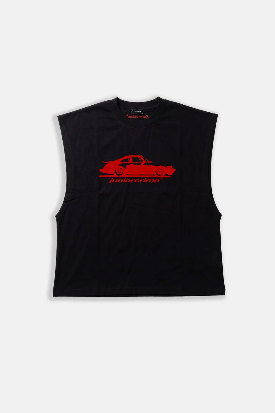 JR Red Car Baskılı Boxy Fit Kolsuz Siyah Tshirt
