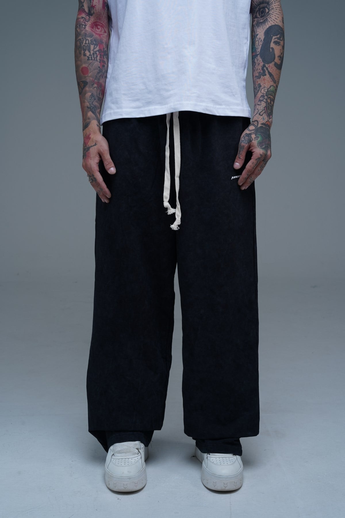 Juniorcrime Baskılı Siyah Acid Wash Baggy Eşofman