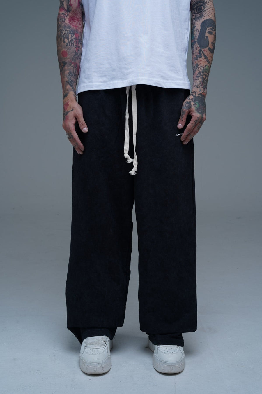 Juniorcrime Baskılı Siyah Acid Wash Baggy Eşofman