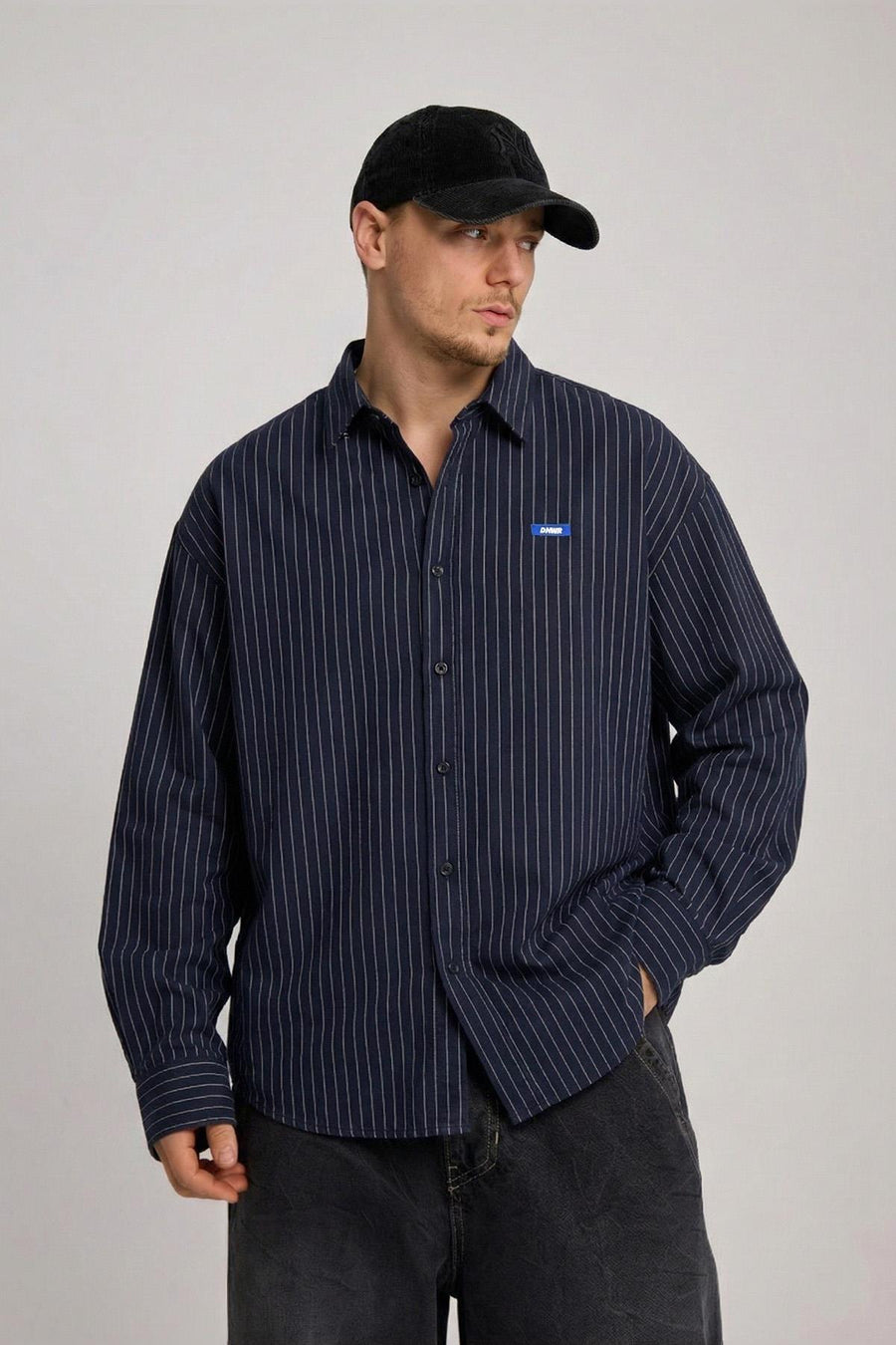 Çizgili Oversize Jean Gömlek