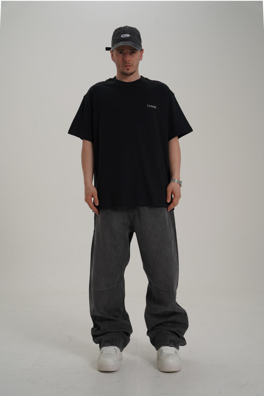 United Baskılı Siyah Oversize Tshirt CT01 MRT26009/1