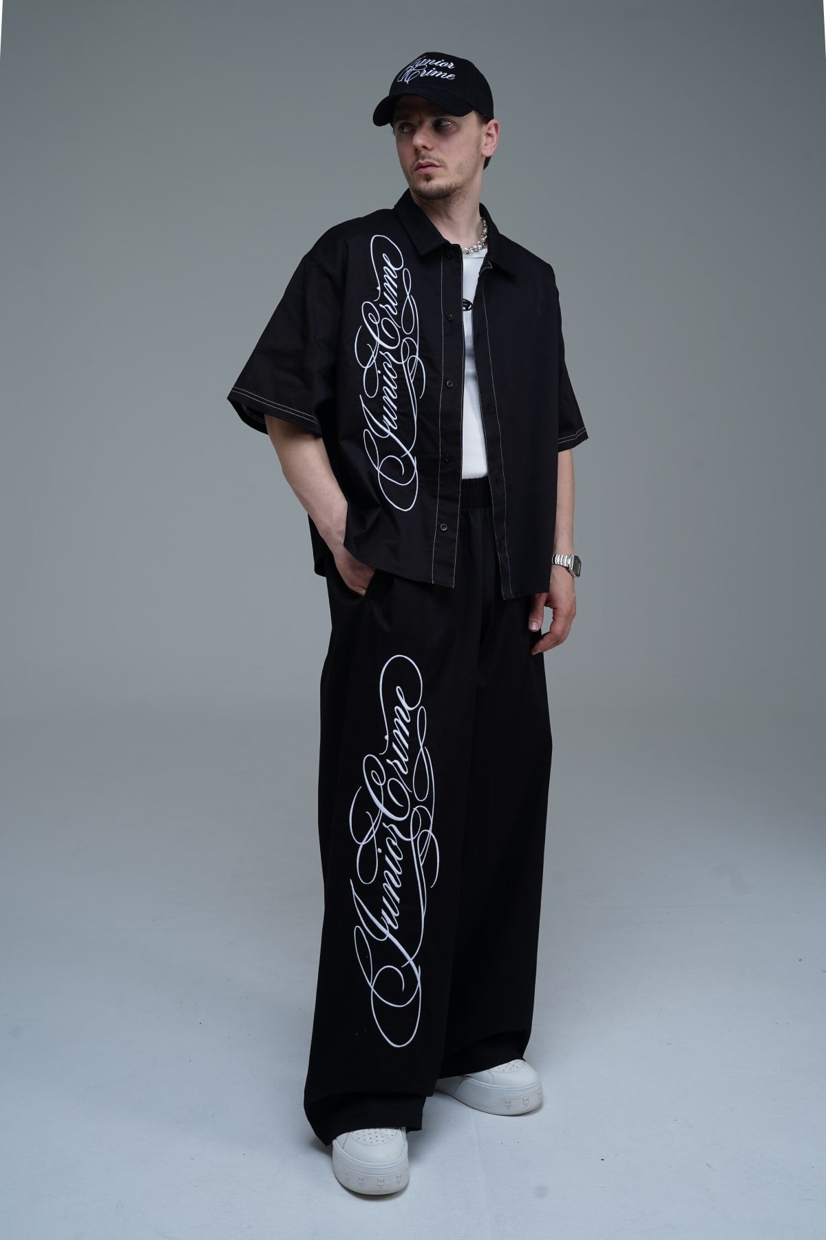 JR Signature Baskılı Gabardin Baggy Pantolon