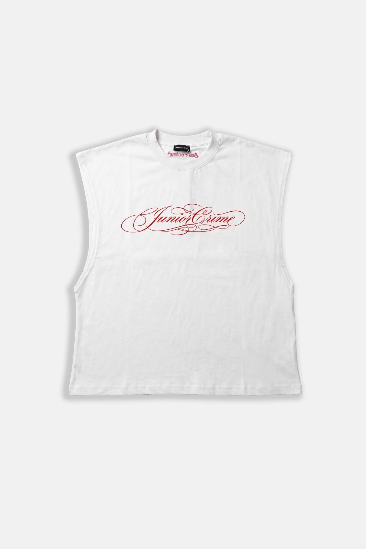 JR Kırmızı Signature Baskılı Boxy Fit Kolsuz Beyaz Tshirt