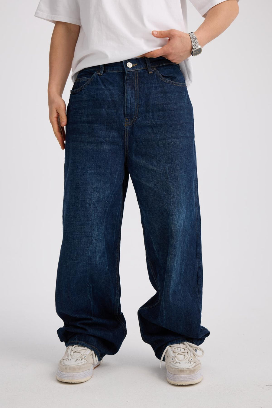 Acid Wash Koyu Mavi Baggy Bdg Jean