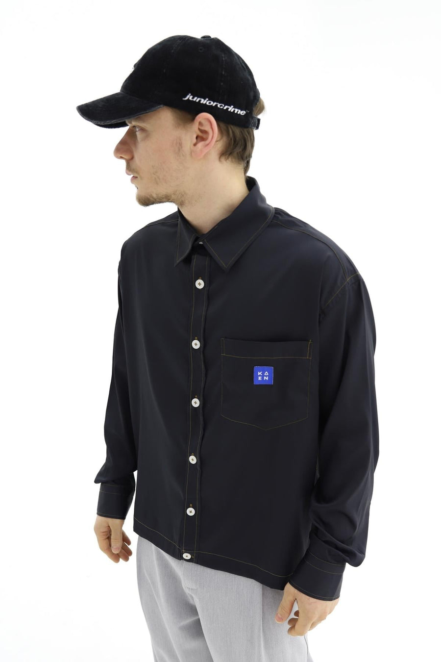 Kontrast Dikiş Boxy Fit Siyah Gömlek KN4706