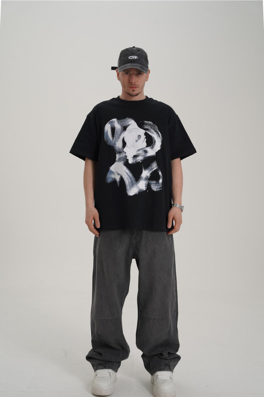 Face Baskılı Siyah Oversize Tshirt CT01 MRT26010/1