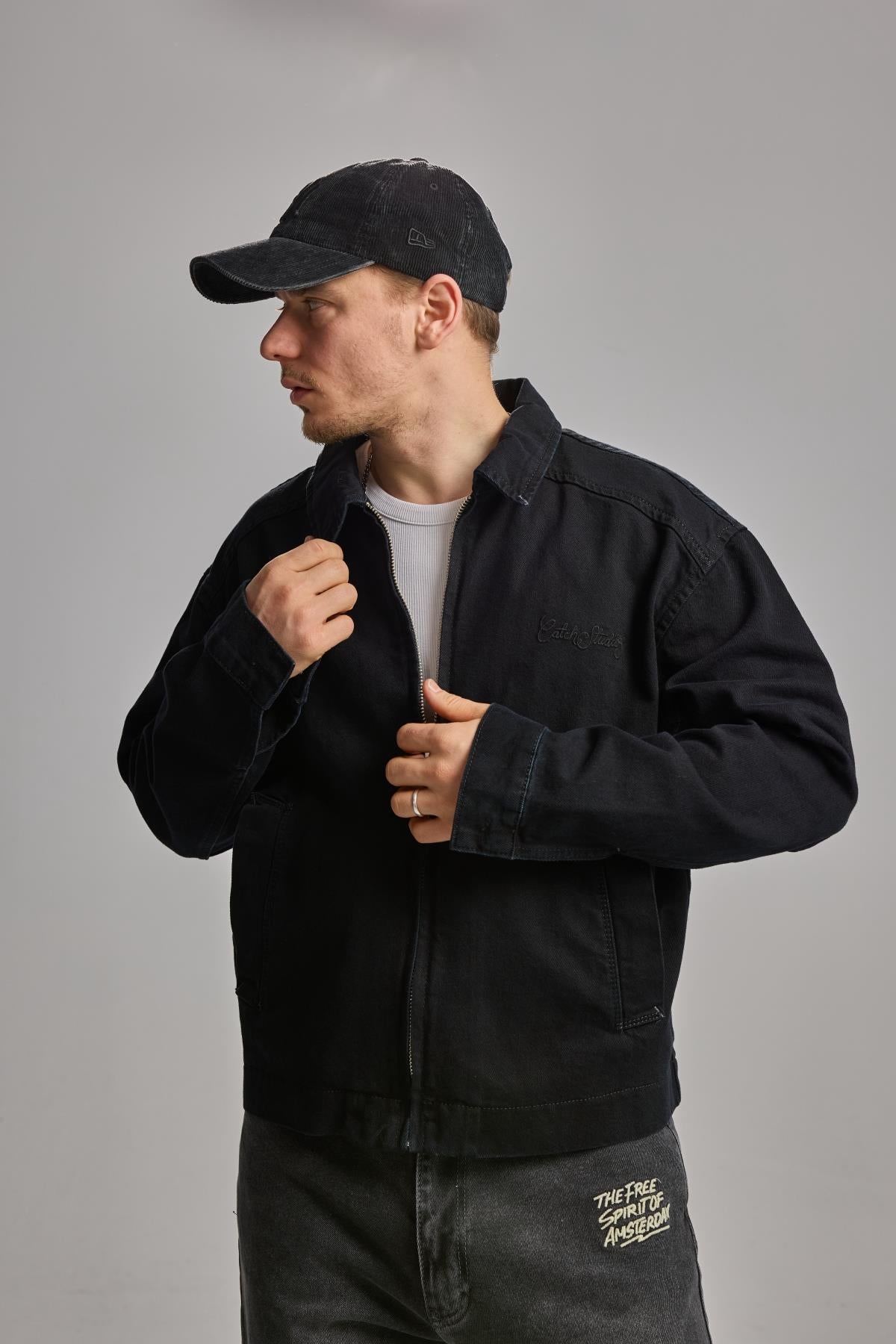 Siyah Nakışlı Oversize Jean Ceket 4615
