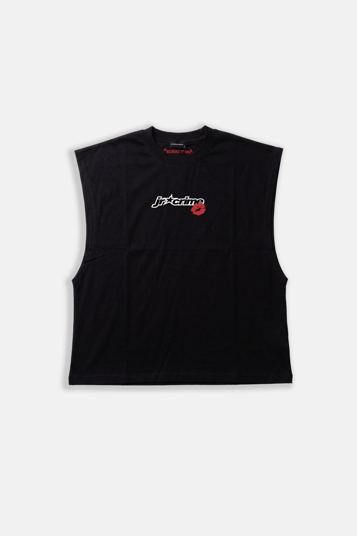 JR Lip Baskılı Boxy Fit Kolsuz Siyah Tshirt