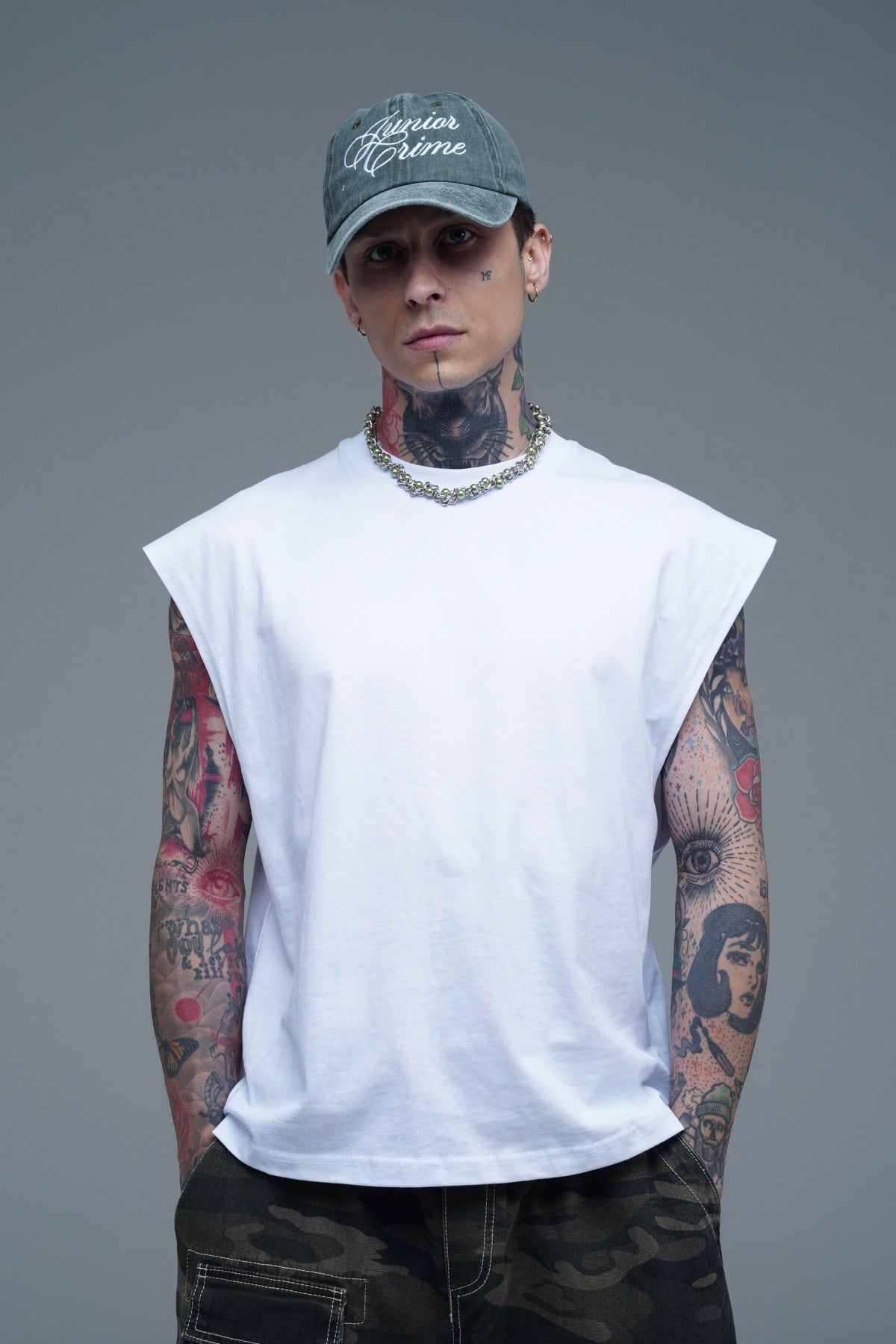 JR Boxy Fit Kolsuz Beyaz Oversize Tshirt