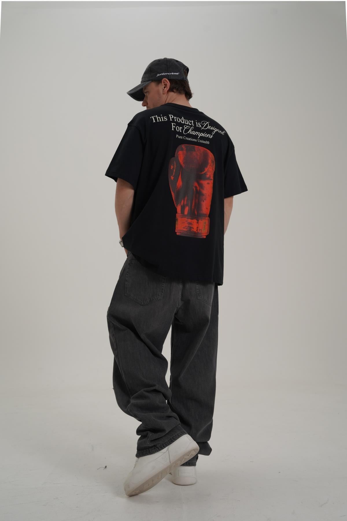 United Baskılı Siyah Oversize Tshirt CT01 MRT26009/1