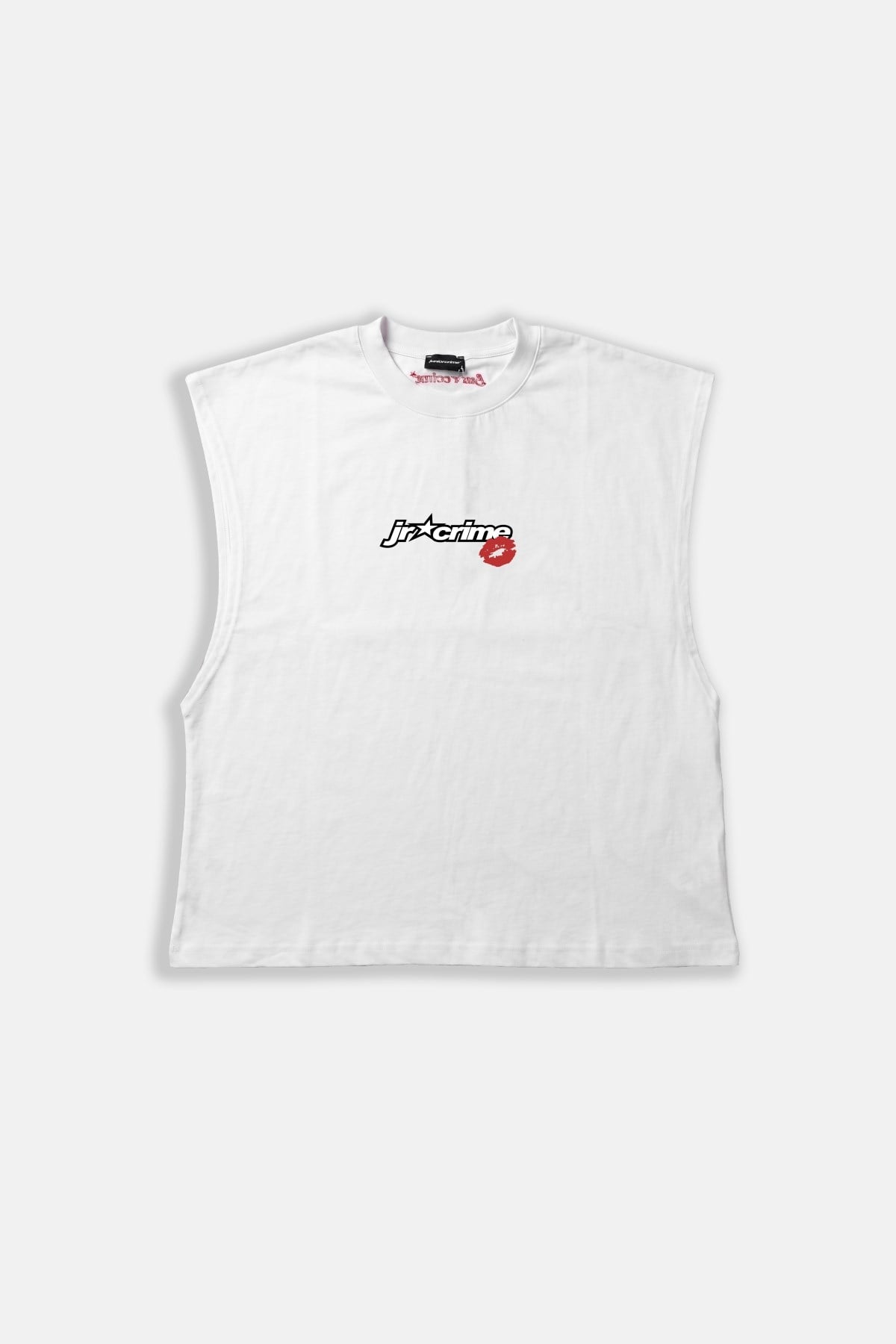 JR Lip Baskılı Boxy Fit Kolsuz Beyaz Tshirt