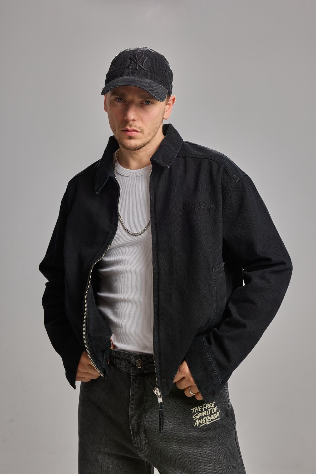 Siyah Nakışlı Oversize Jean Ceket 4615