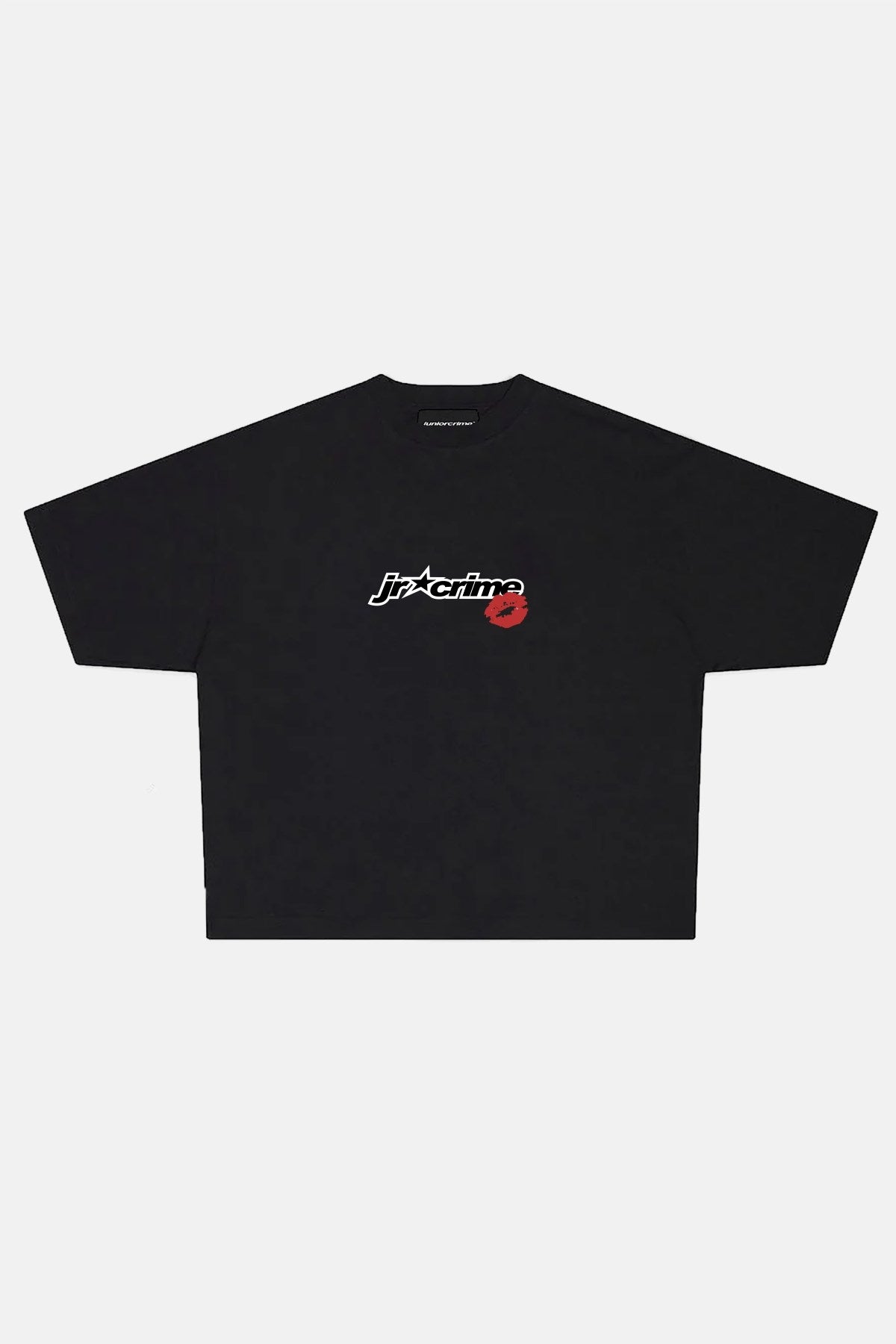 JR Lip Baskılı Siyah Boxy Fit Oversize Tshirt
