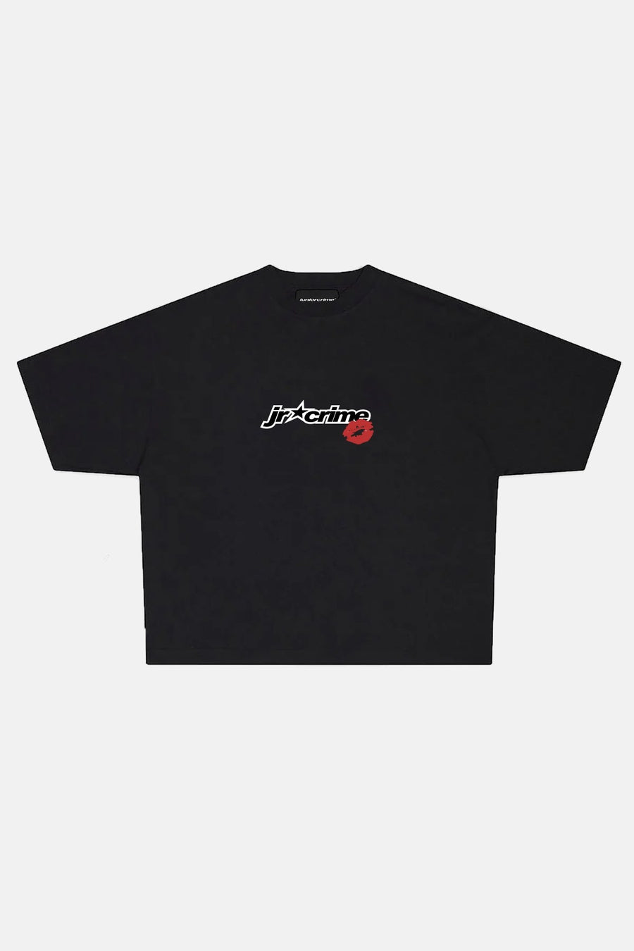 JR Lip Baskılı Siyah Boxy Fit Oversize Tshirt