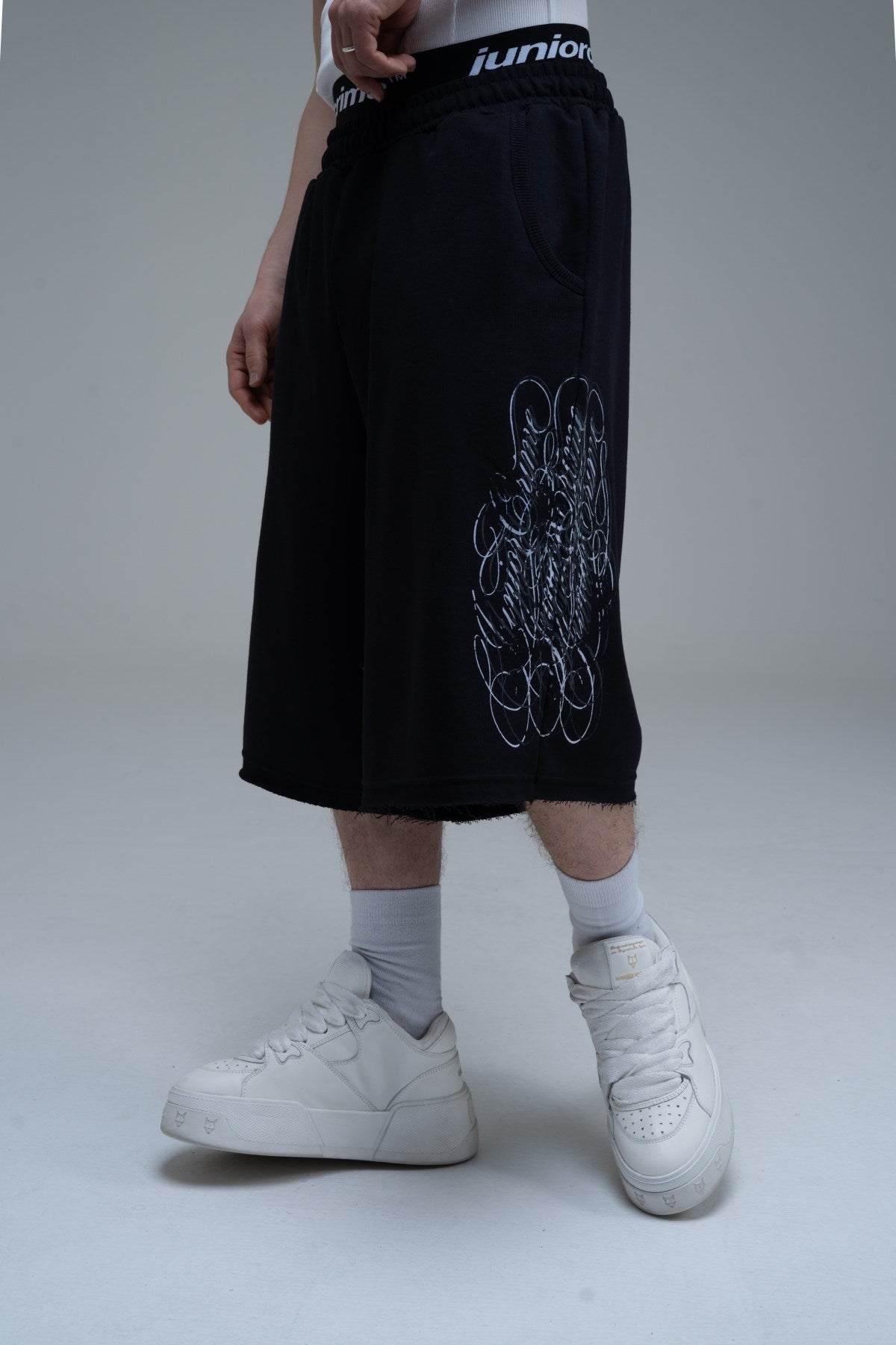 JR Signature Baskılı Jogger Baggy Siyah Şort