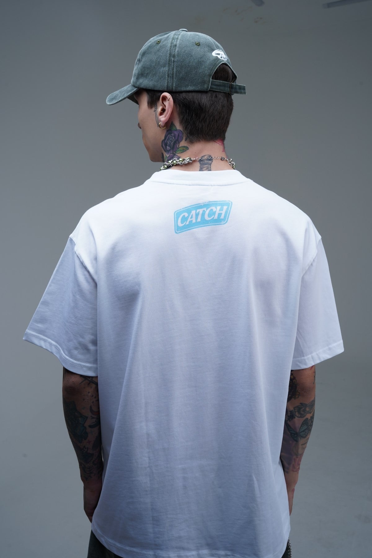 Baskılı Bisiklet Yaka Beyaz Oversize Tshirt CT01 MRT26073