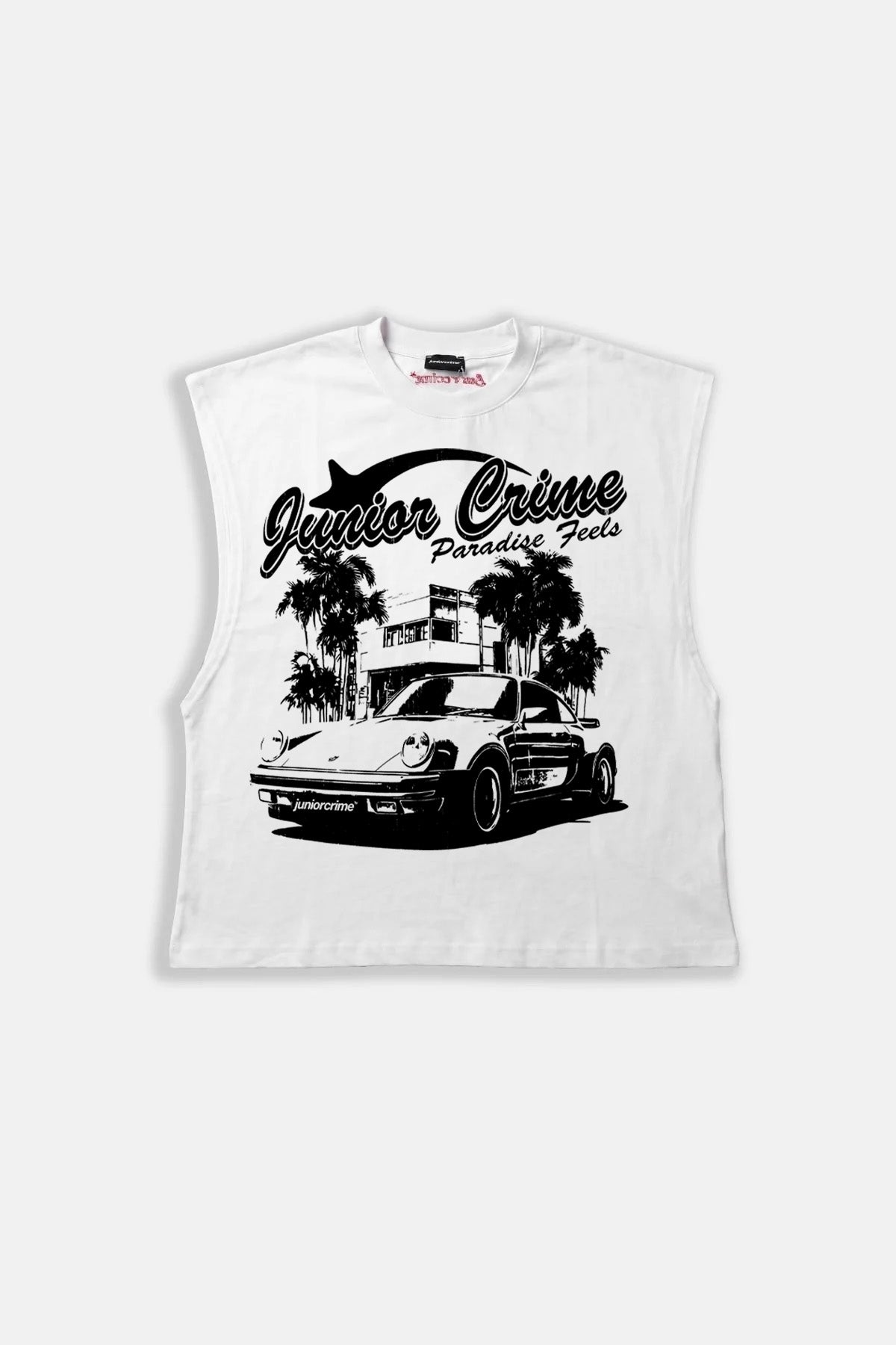 JR Paradise Baskılı Boxy Fit Kolsuz Beyaz Tshirt
