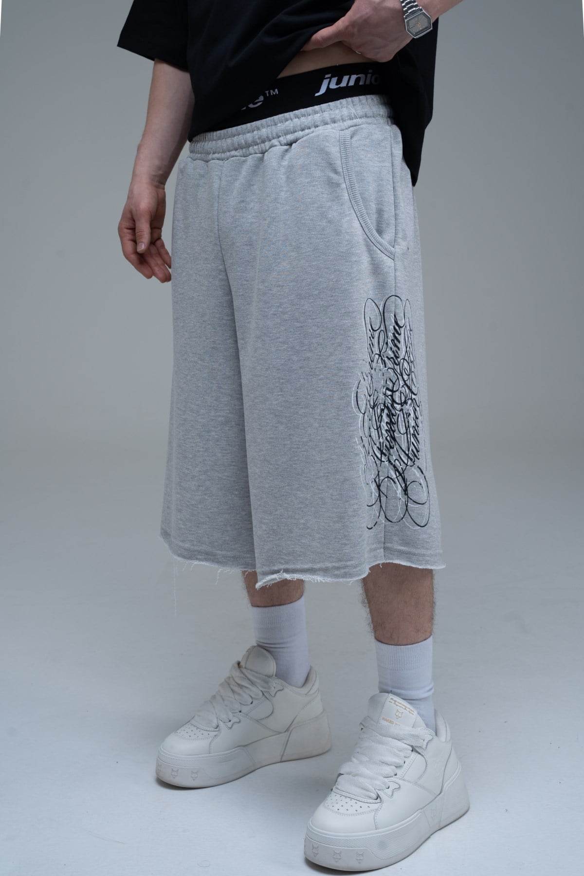 JR Signature Baskılı Jogger Baggy Gri Şort