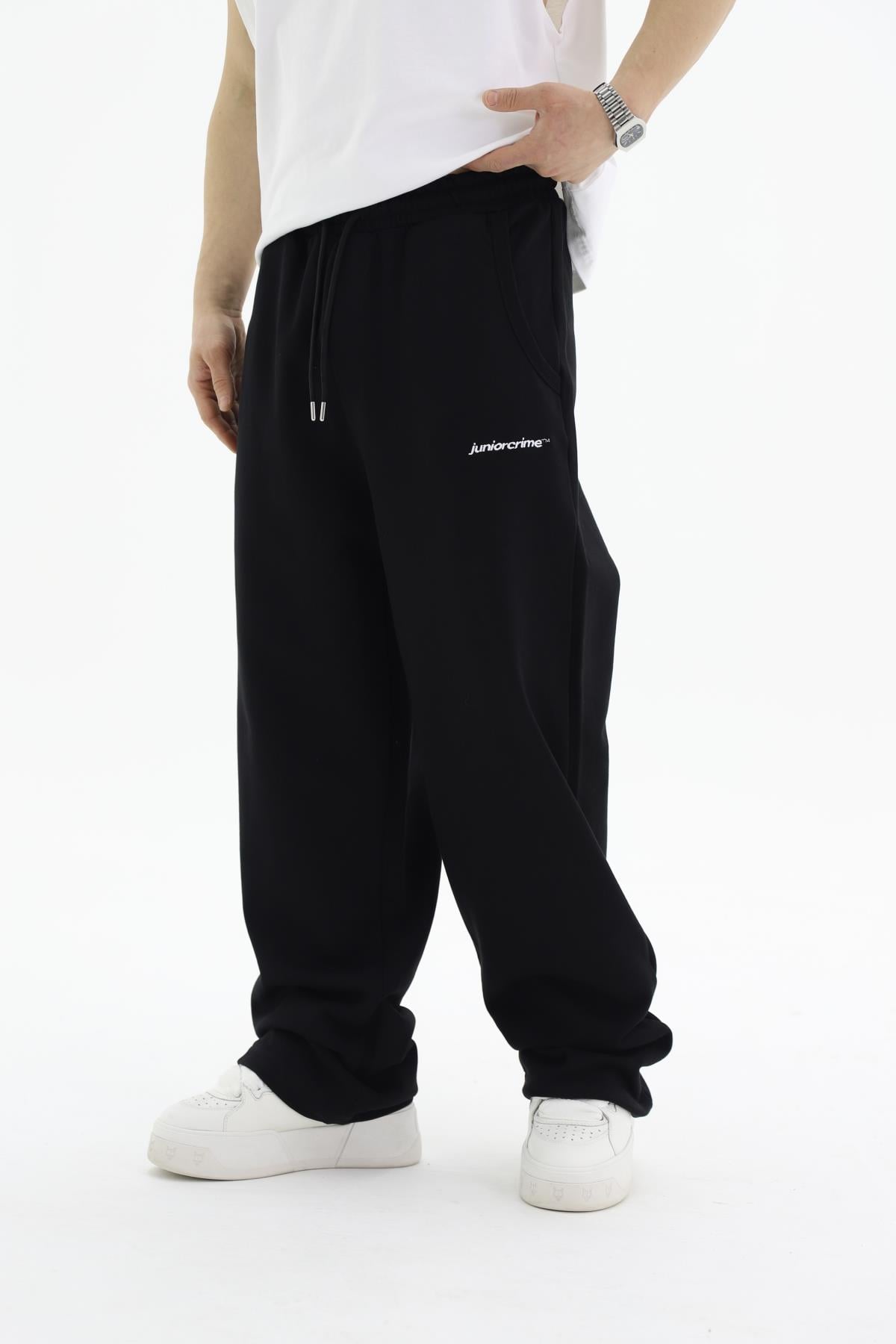 JR Diagonal Kumaş Siyah Baggy Eşofman