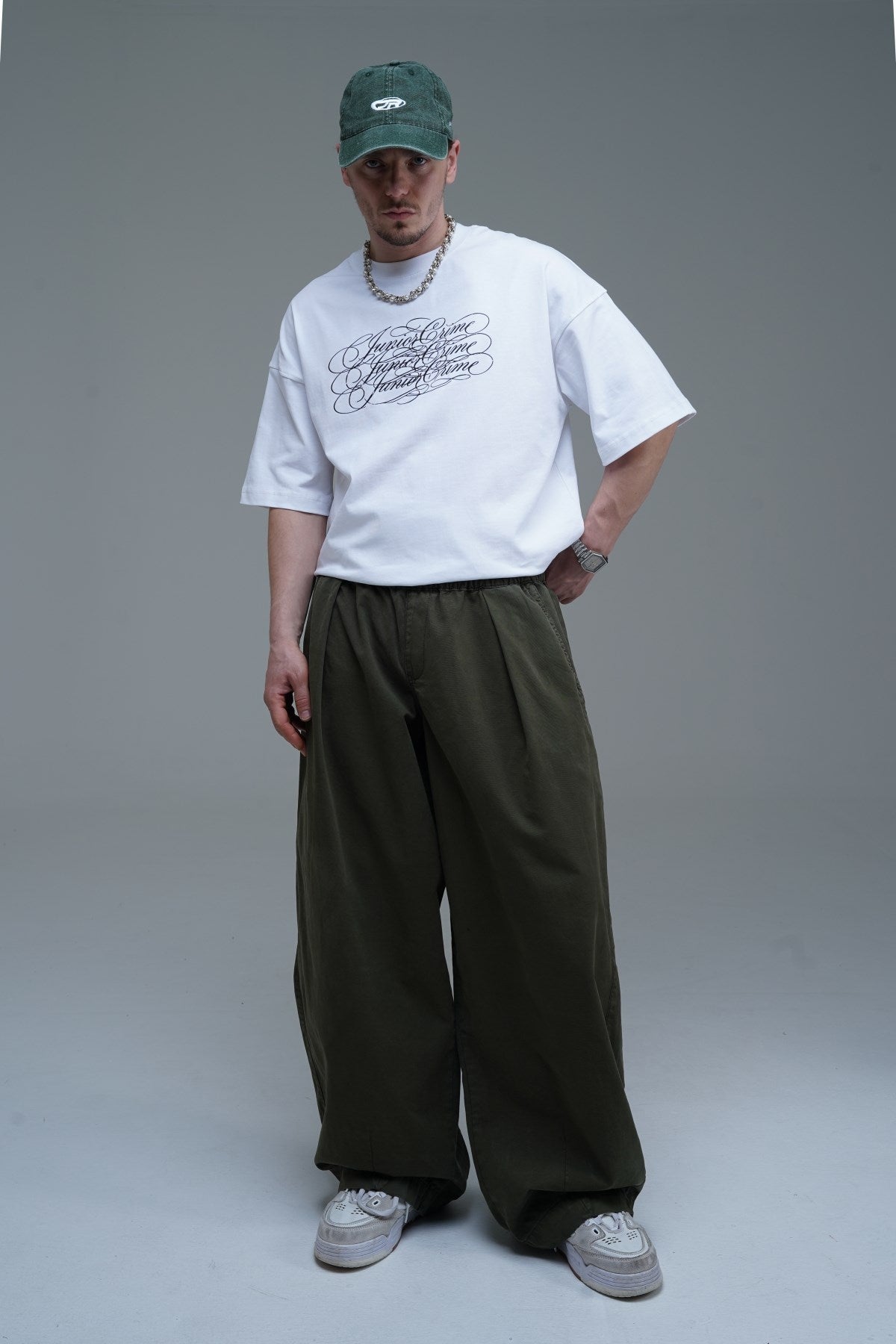 Pile Detay Haki Paraşüt Baggy Pantolon