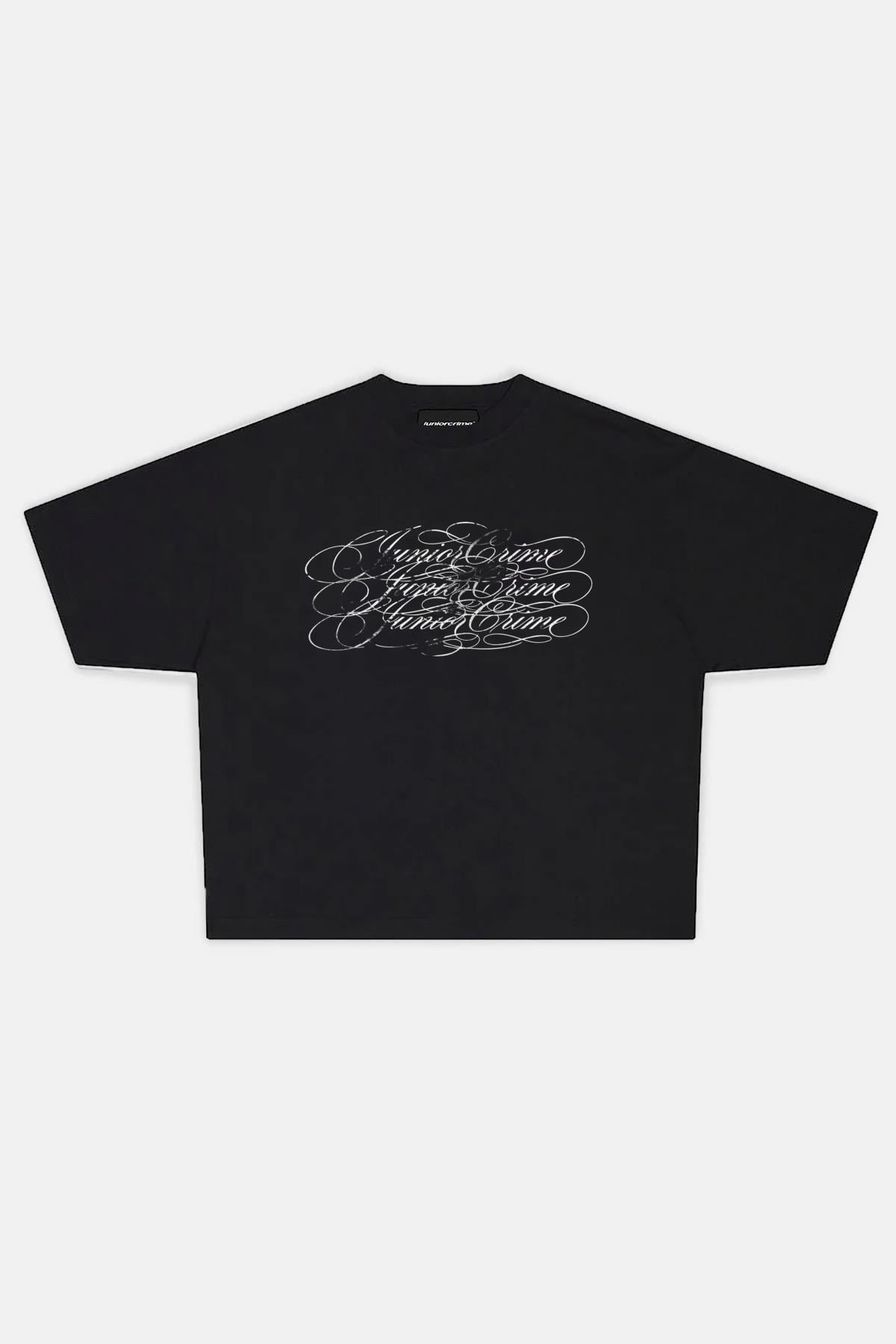 JR Signature Baskılı Siyah Boxy Fit Tshirt