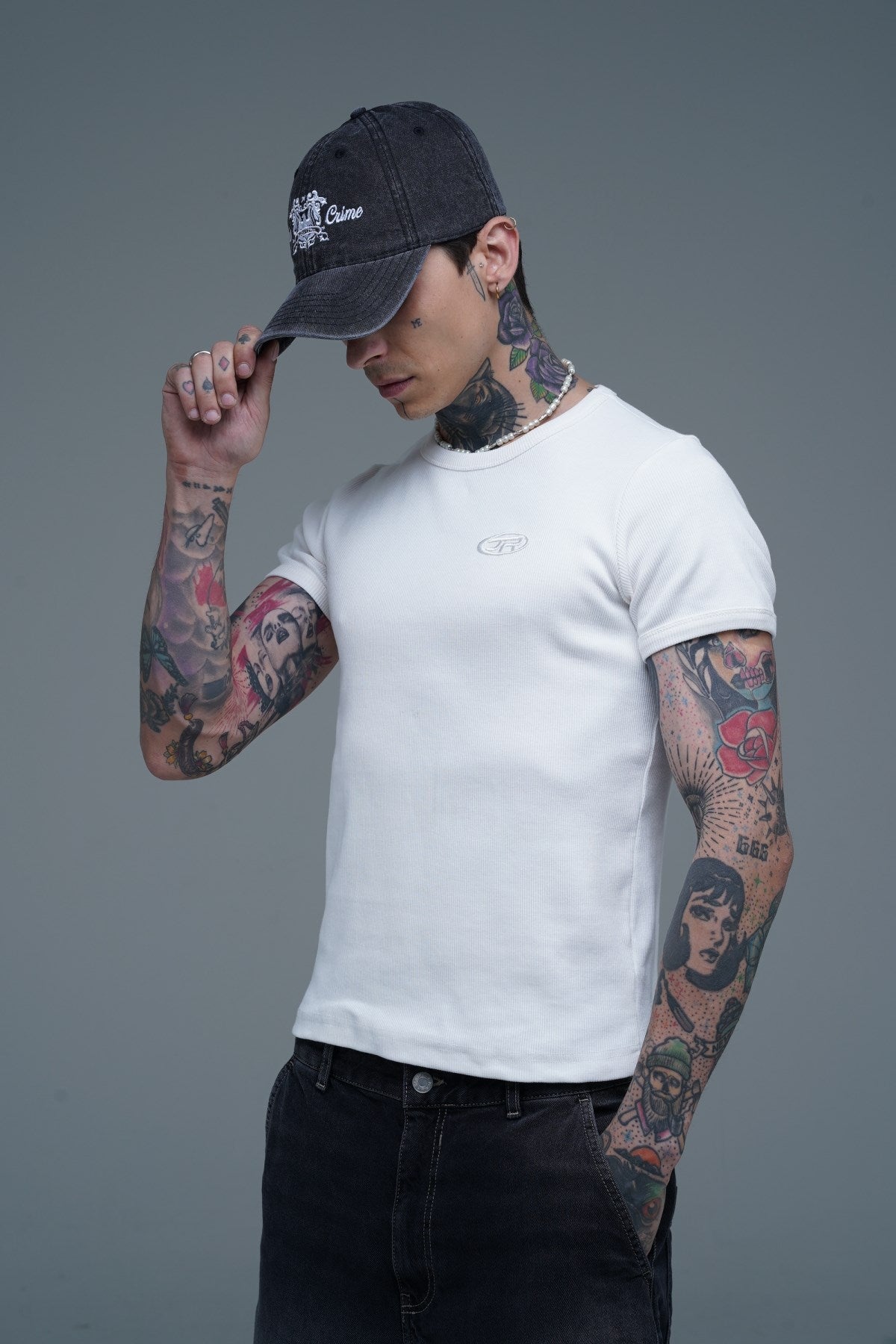 JR Logo Fitilli Kumaş Beyaz Slim fit Tshirt