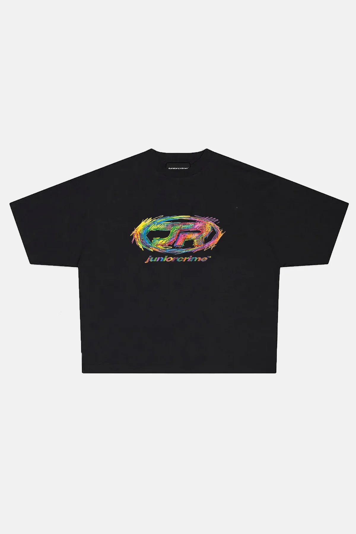 JR Scrawl Baskılı Siyah Boxy Fit Tshirt