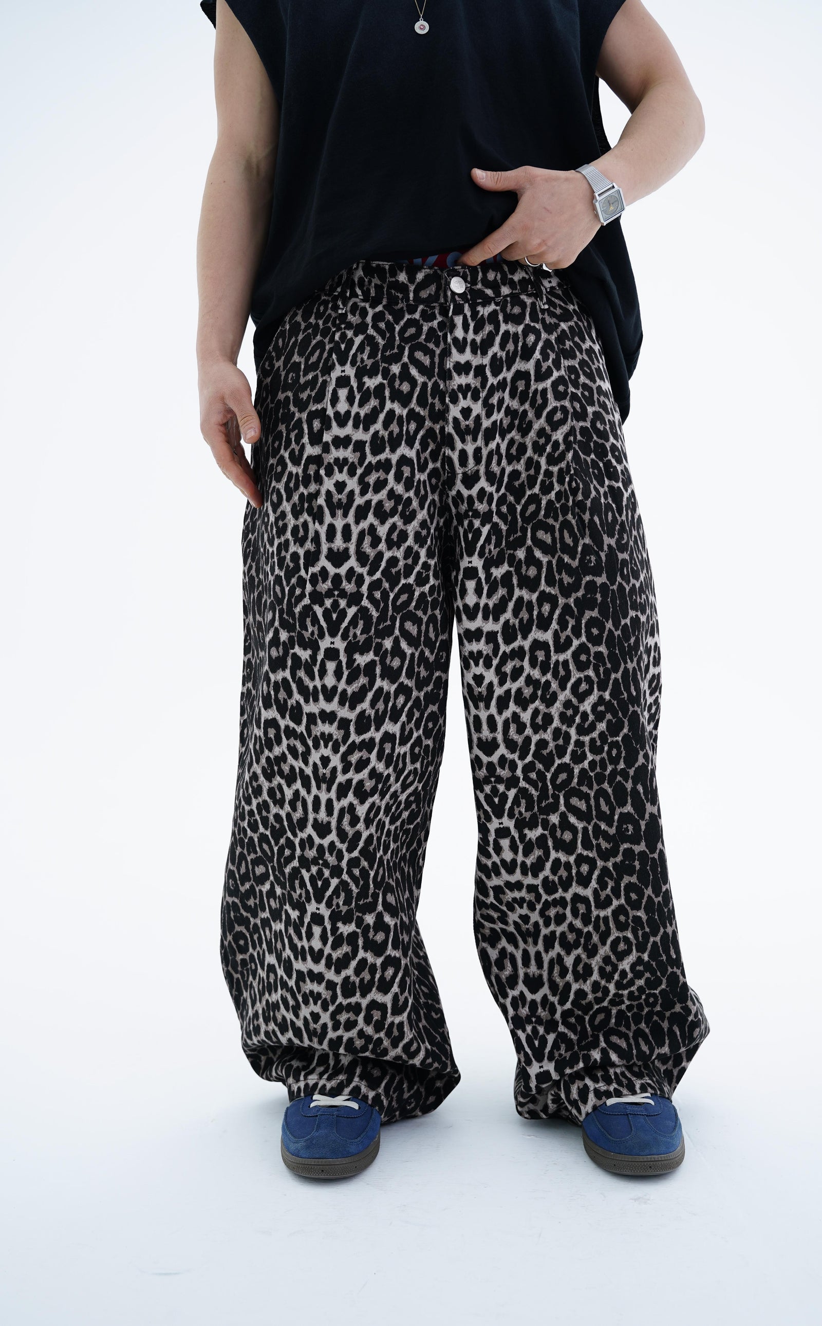Leopar Desen Kahve Dokuma Pantolon KN4672
