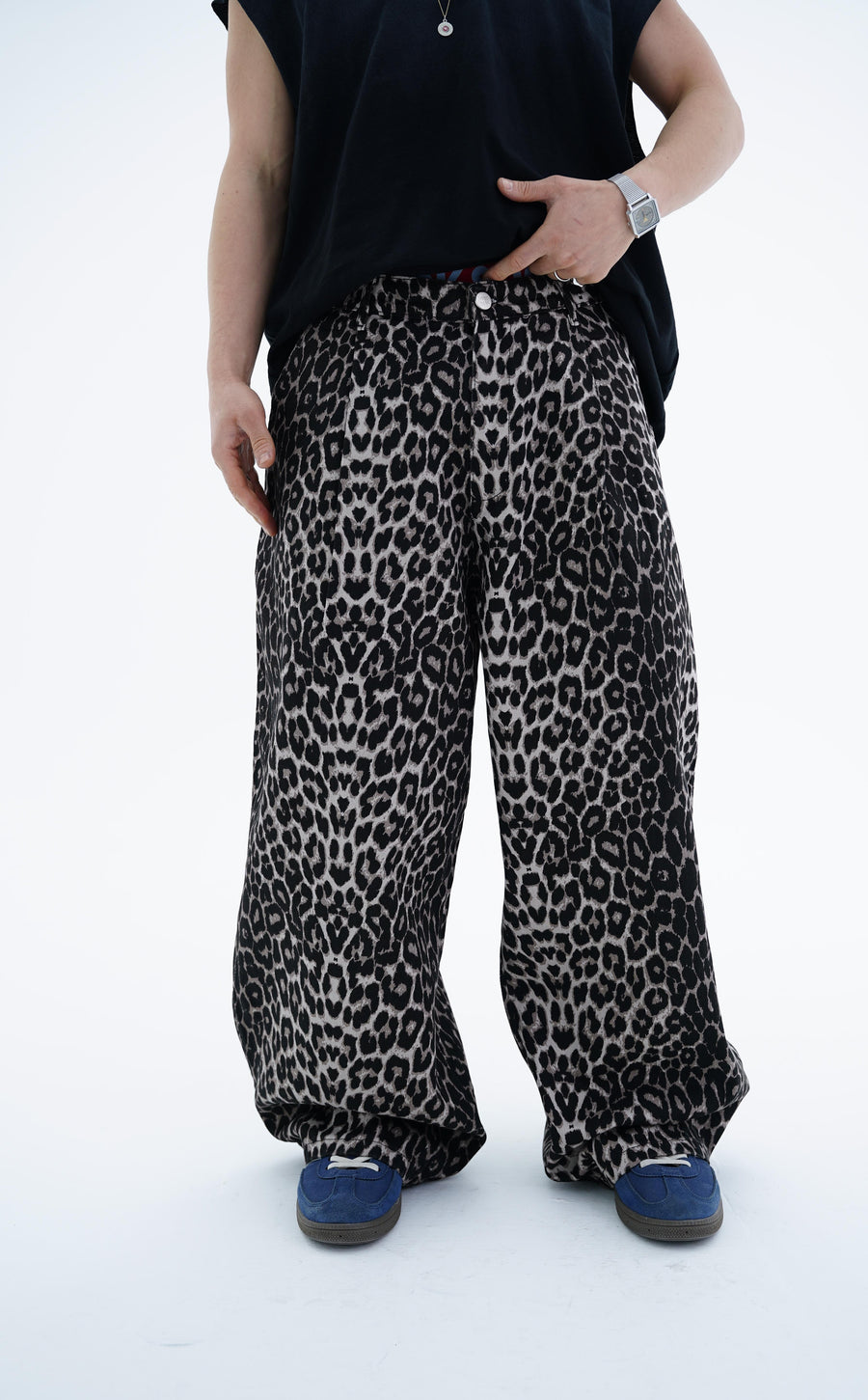 Leopar Desen Kahve Dokuma Pantolon KN4672