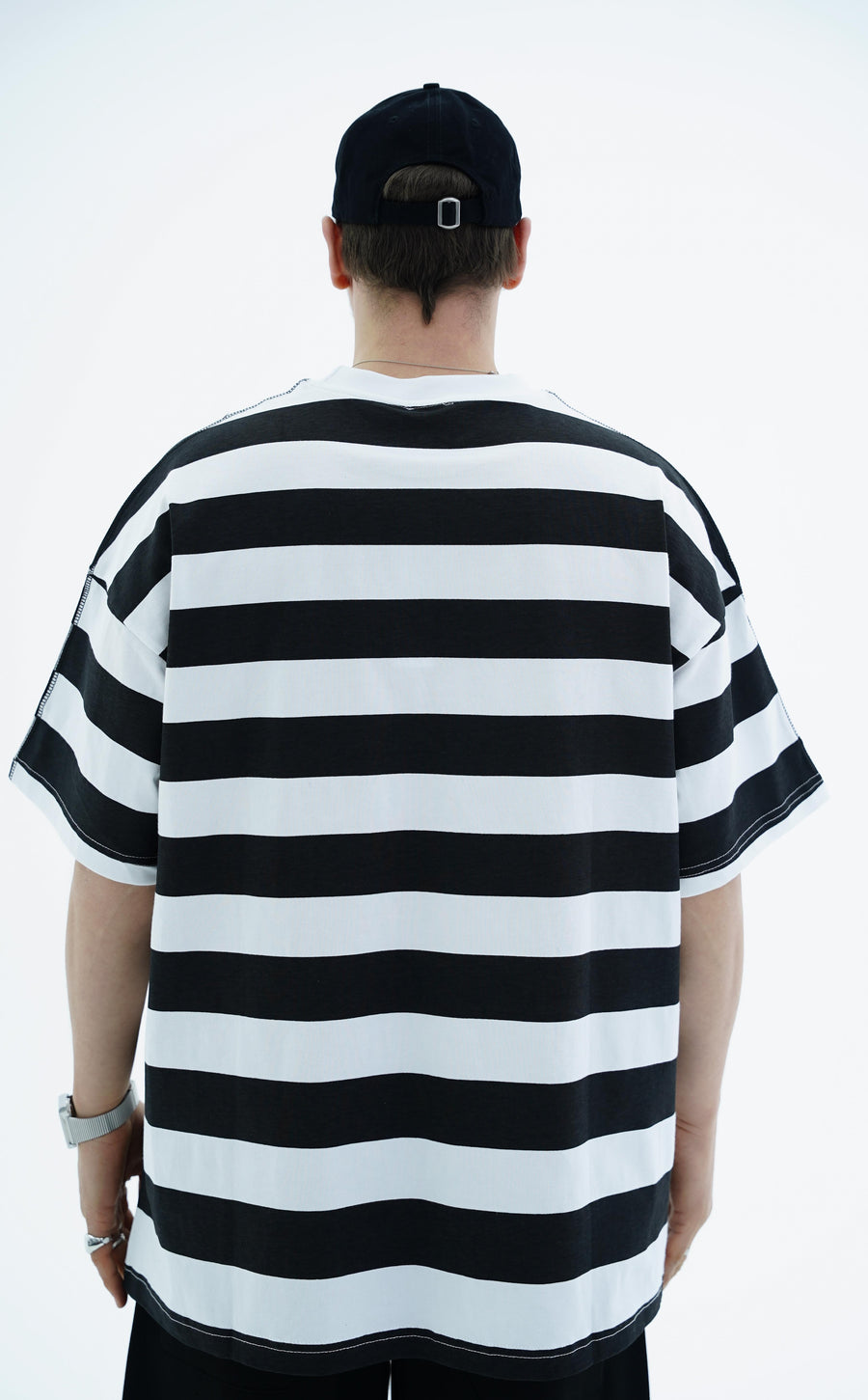 Çizgili Siyah Oversize Tshirt JC01 25Y66