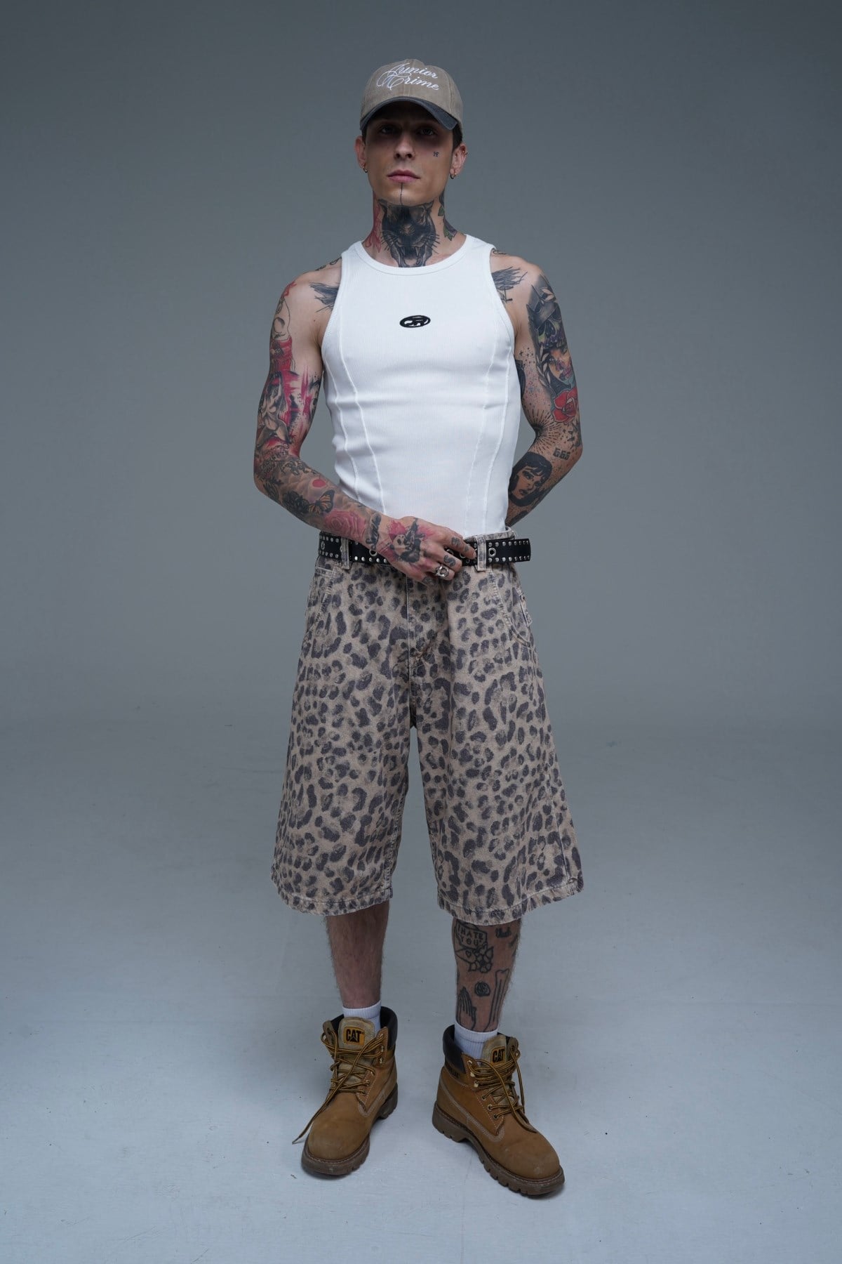JR Leopar Desenli Baggy Jean Şort