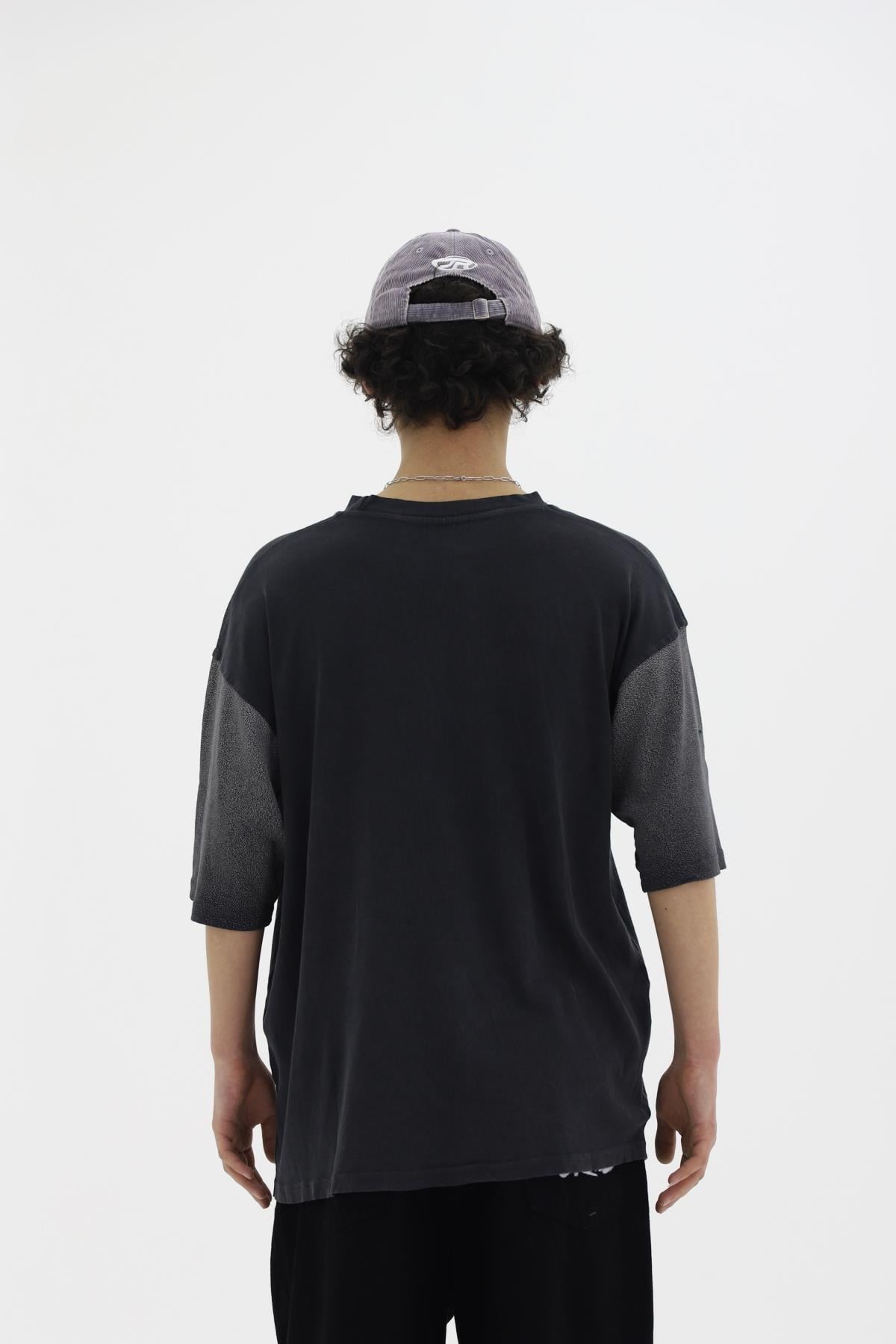 Worlwide Baskılı Siyah Oversize Tshirt CT01 25CY081