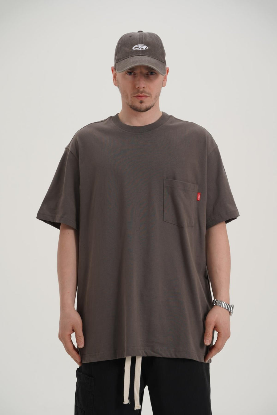 Baskılı Cep Detay Haki Oversize Tshirt CT01 MRT26054
