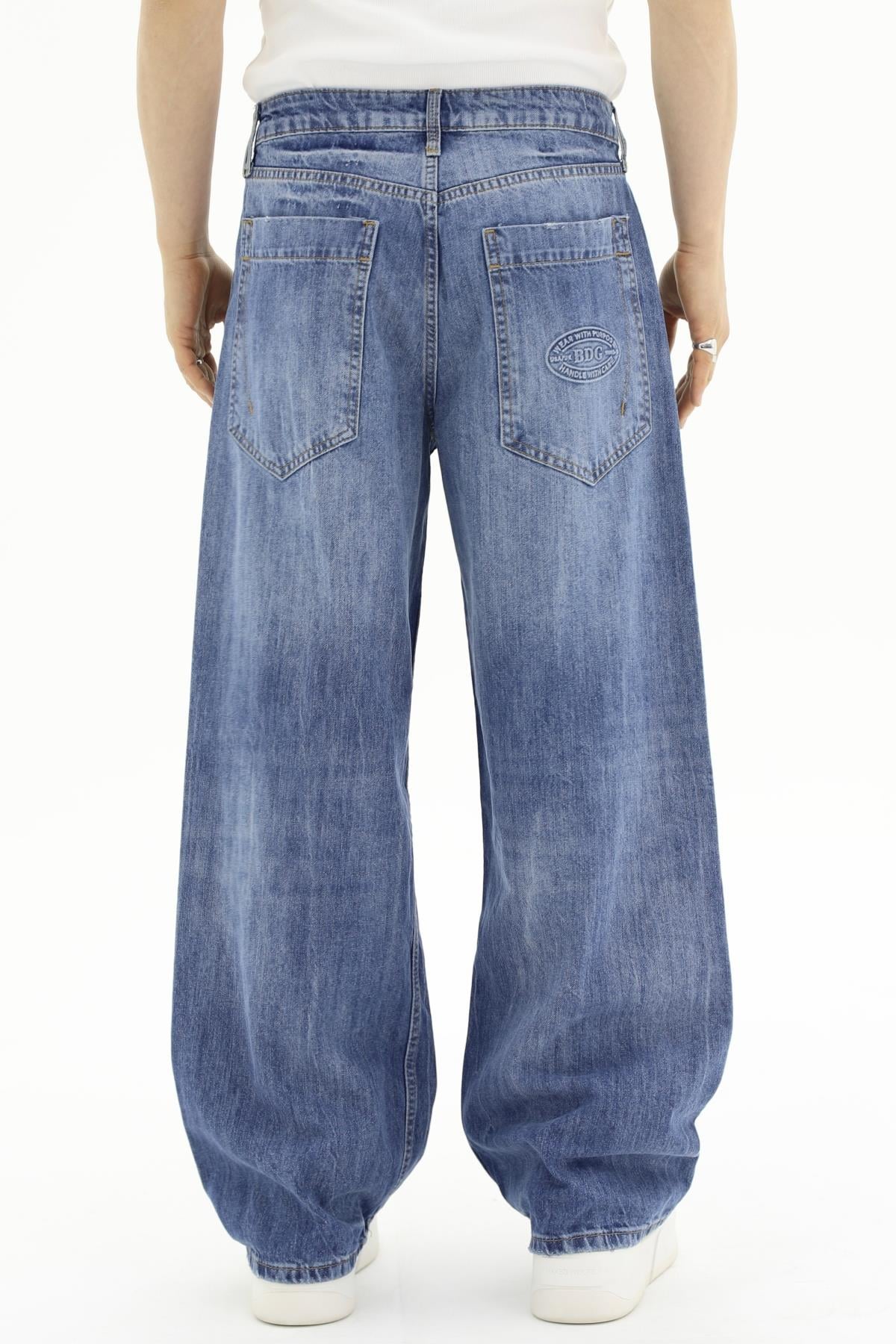 Yıkama Efektli Yırtık Detay Baggy Jean Pantolon