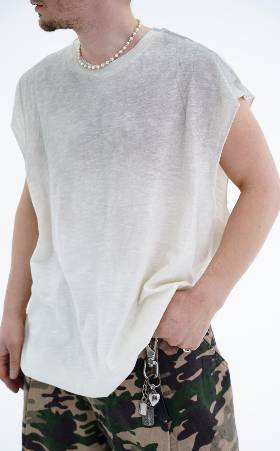 Yıkama Efektli Ekru Oversize Atlet CT01 MRT1754