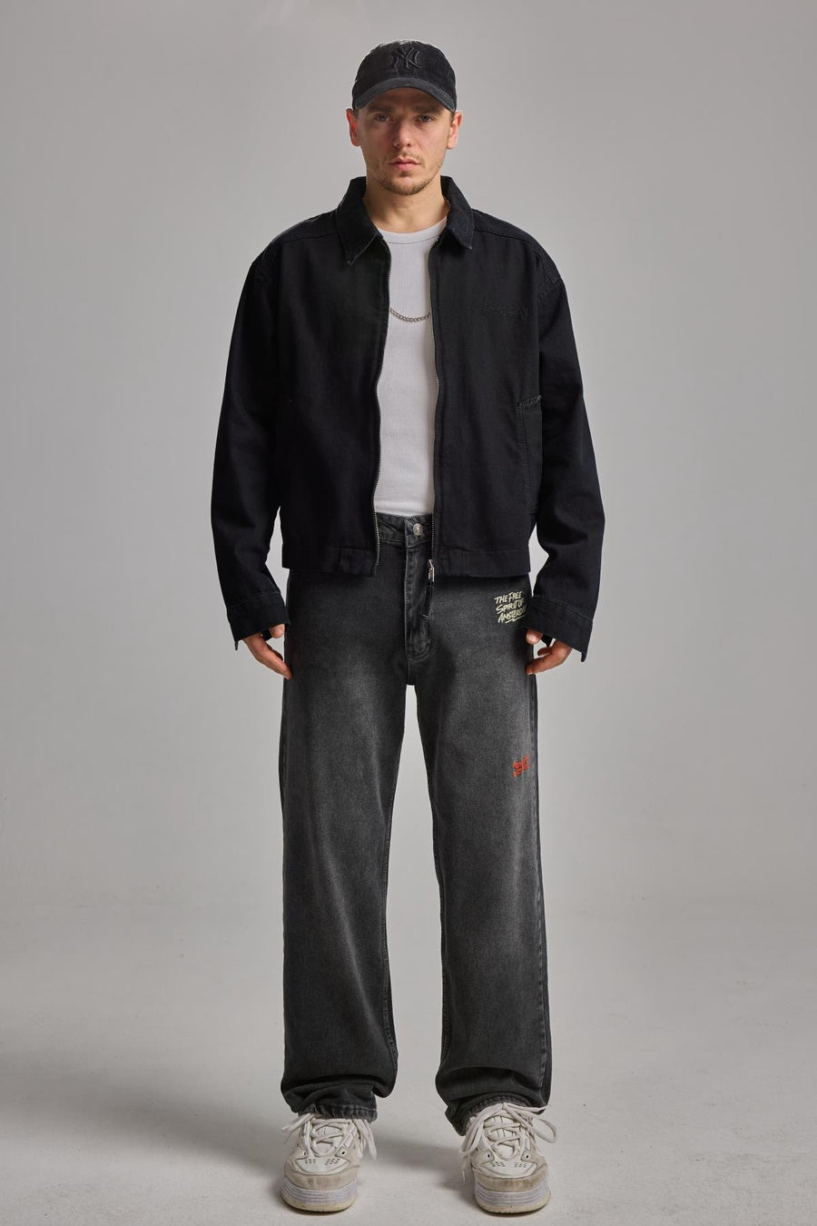 Siyah Nakışlı Oversize Jean Ceket 4615