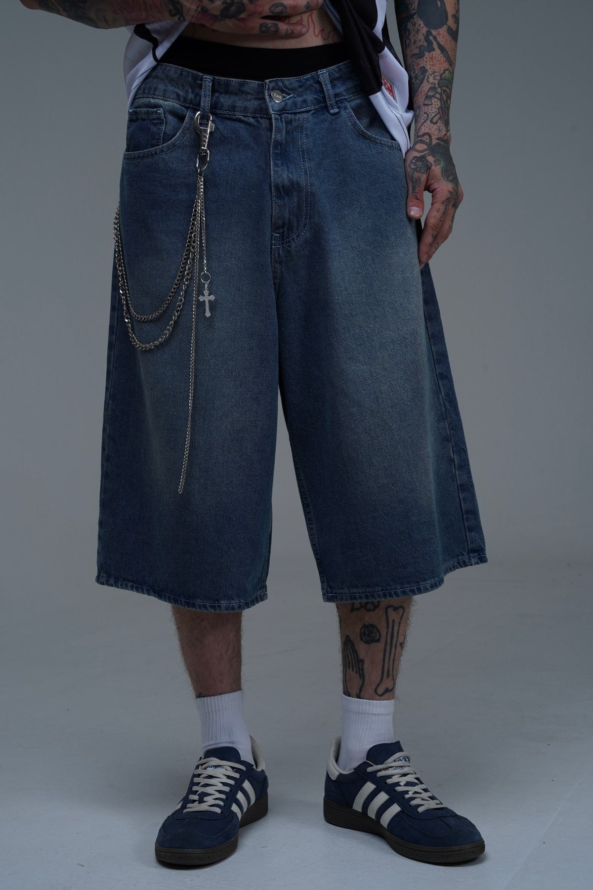 Basic Mavi Baggy Jean Şort