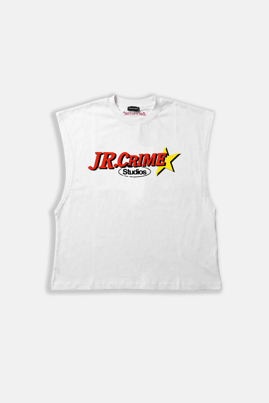 JR Studio Baskılı Boxy Fit Kolsuz Beyaz Tshirt