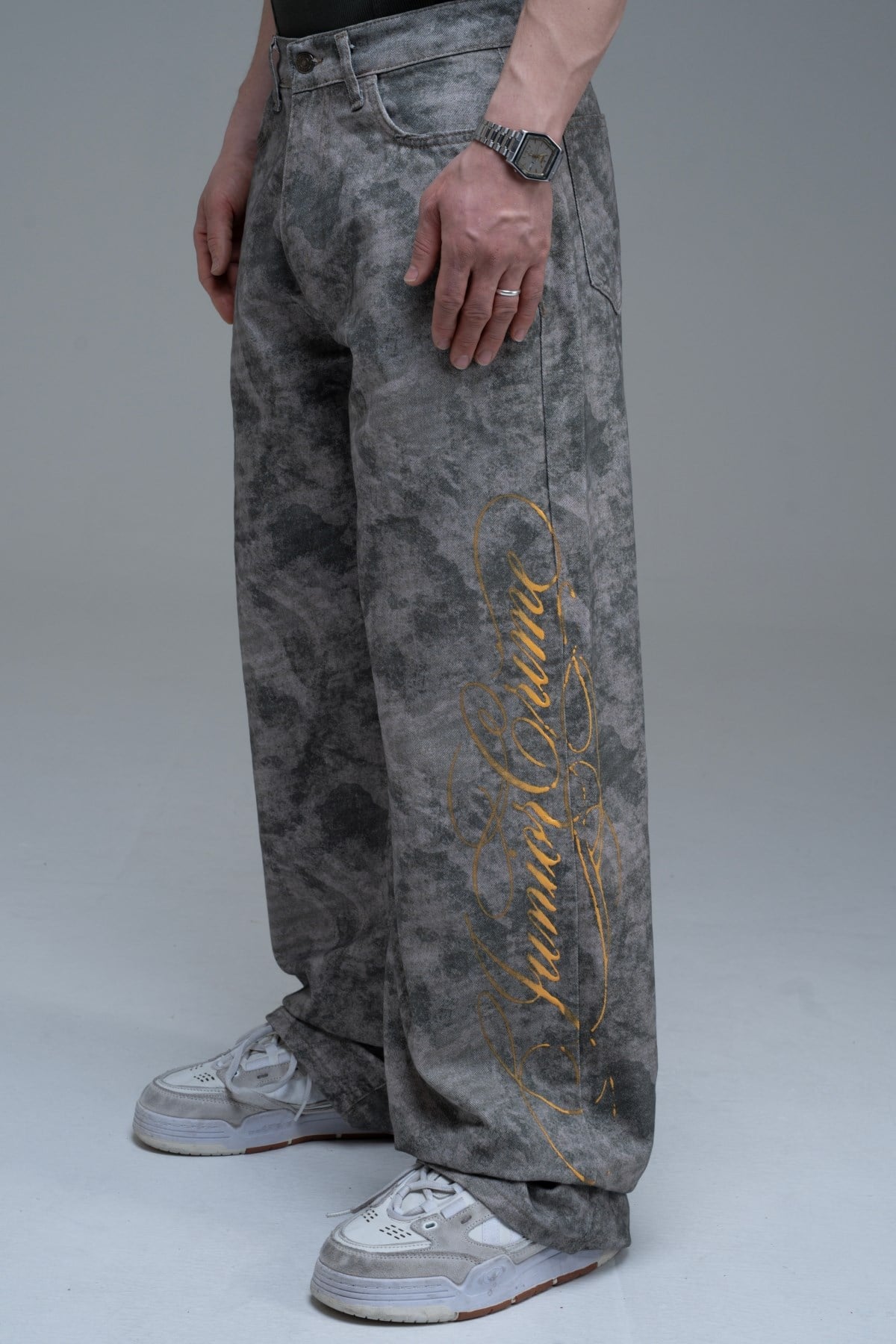 JR Signature Eskitme Baskılı Kamuflaj Desen Baggy Jean
