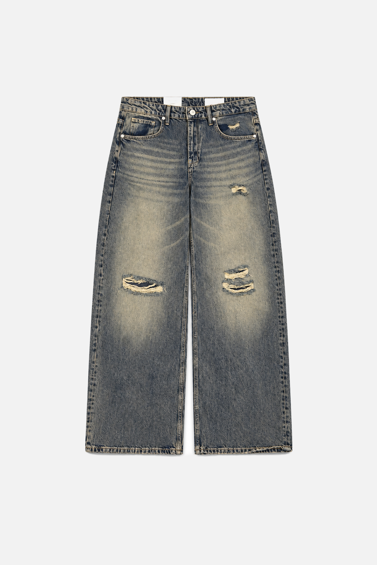 Yırtık Detay Yıkamalı Mavi Baggy Jean 17418-2
