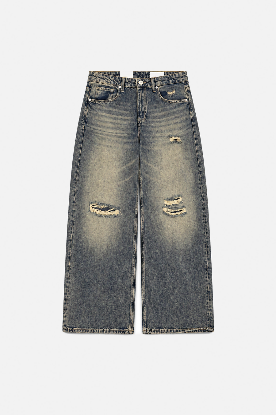 Yırtık Detay Yıkamalı Mavi Baggy Jean 17418-2