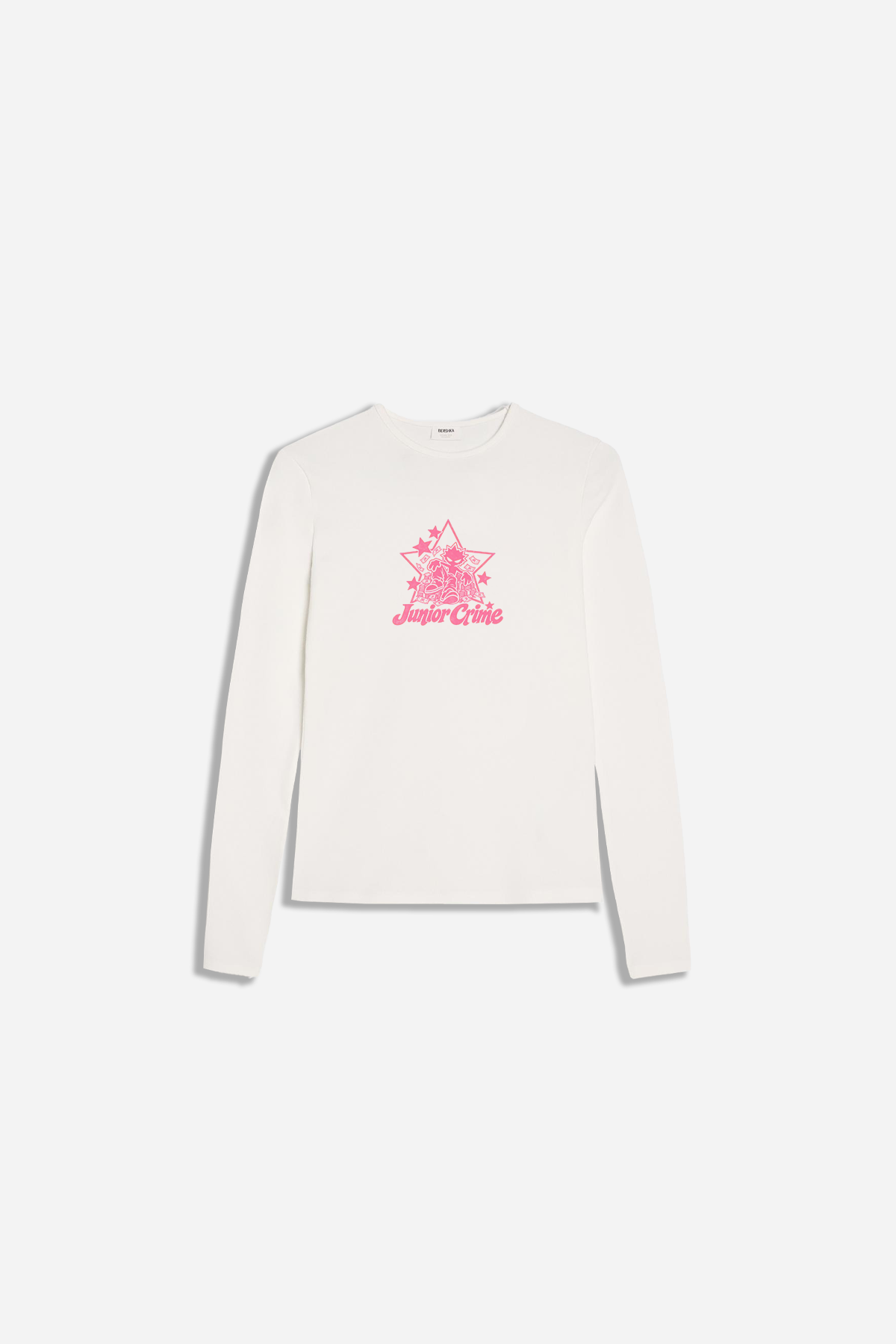 Krem Uzun Kollu Star Baskılı Kadın Fit Tshirt